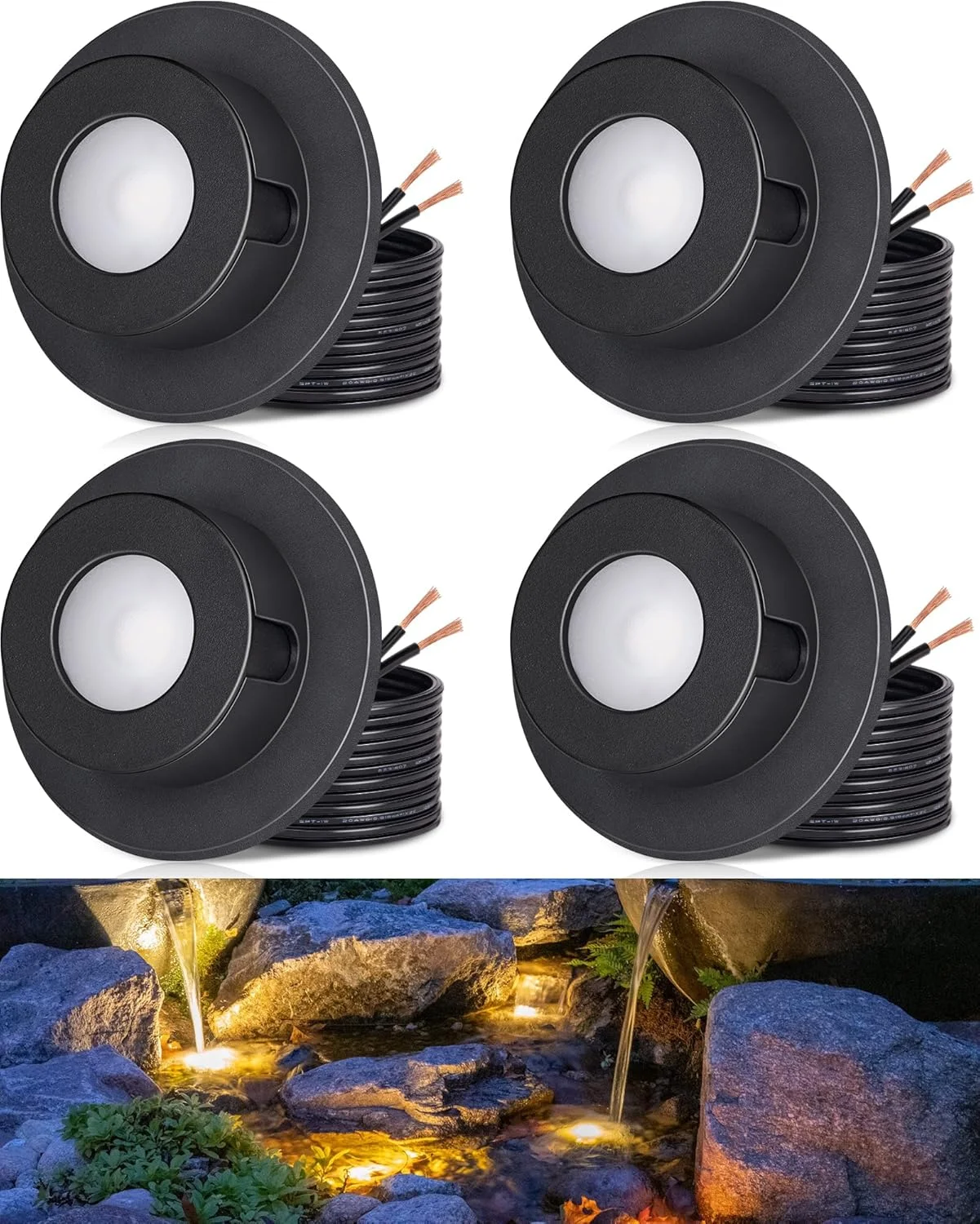 چراغ های برکه SUNVIE 3W LED زیر آب 3000K سفید گرم IP68 ضد آب چراغ های برکه زیر آب 12-24V AC/DC ولتاژ پایین چراغ فواره LED زیر آب برای برکه های فضای باز فواره ها آبشارها، بسته 4 عددی