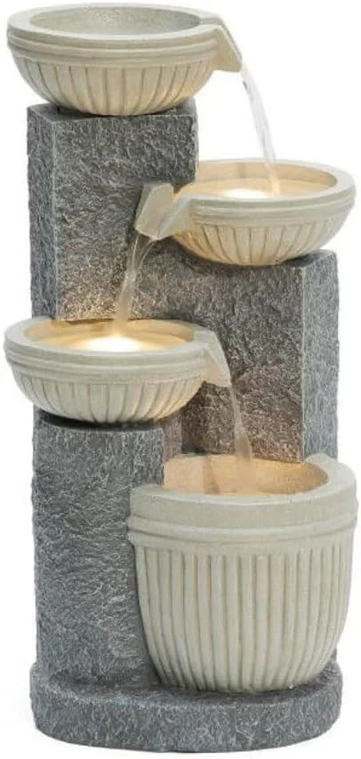 آبنمای کاسه ای پلکانی سانکوست با نور ال ای دی - بژ WC-WXF2206195 - پلی رزین 30.5x28.5x59.5 سانتی متر