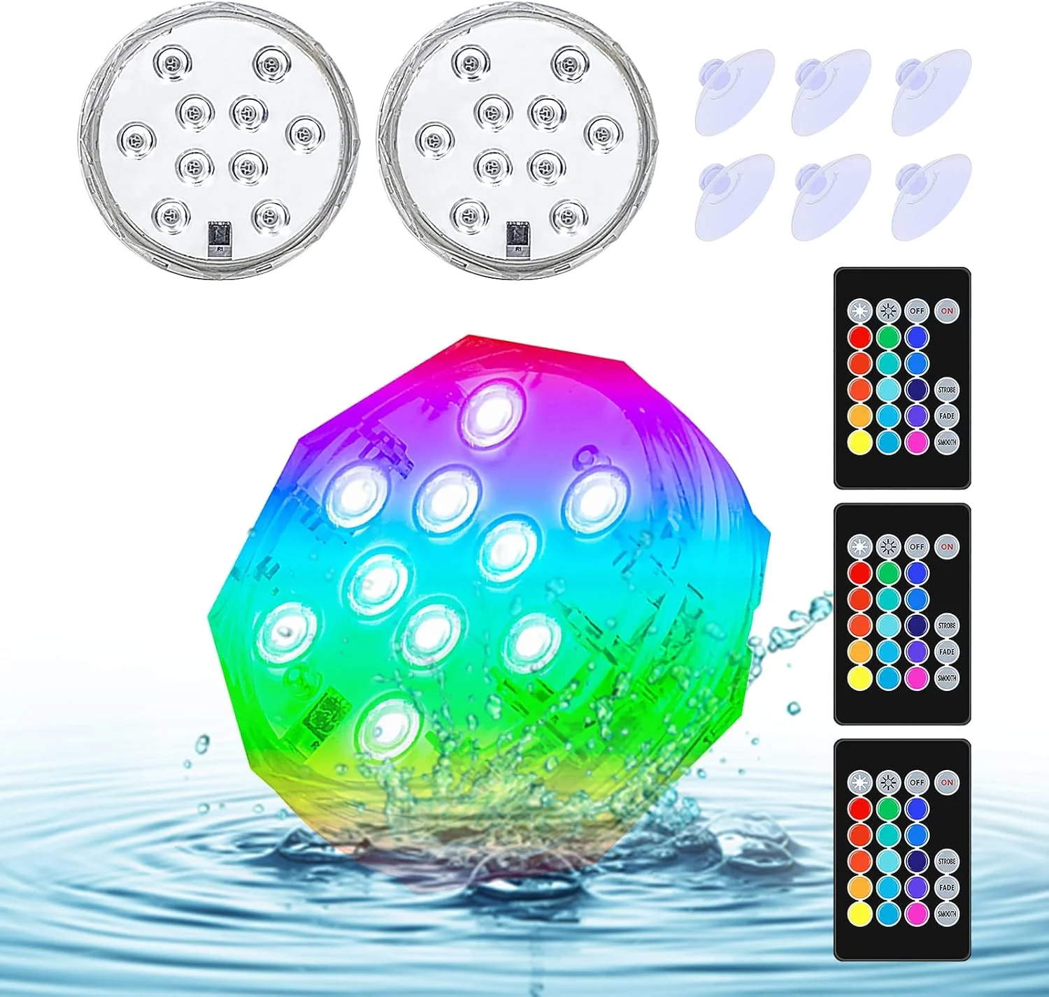 ست 3 عددی چراغ های LED ضد آب با کنترل از راه دور RGB 15 رنگ، چراغ های زیر آبی برای استخر، وان آب گرم، مهمانی، گلدان، آکواریوم