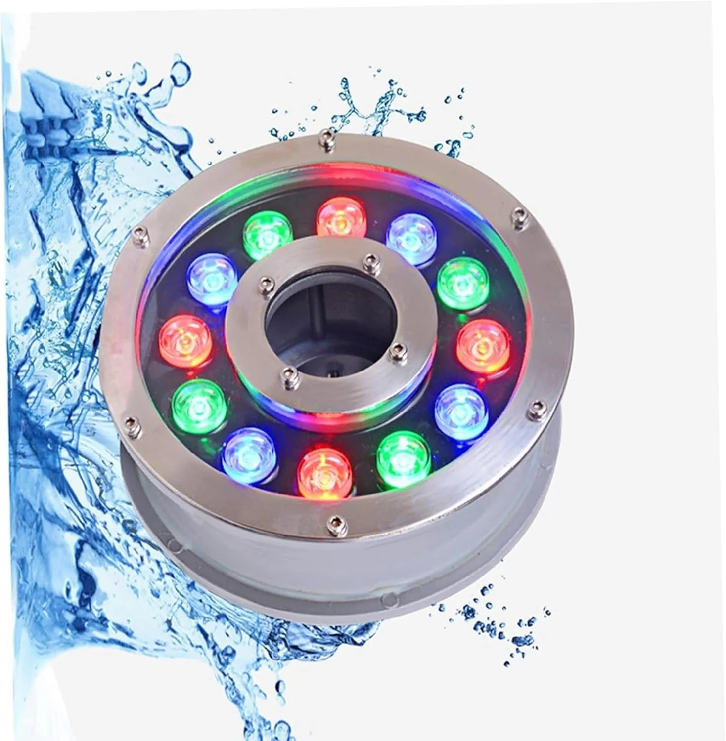 چراغ فواره LED غوطه ور - چراغ LED حلقه ای فواره، نورافکن منظره زیر آب غوطه ور 12 ولت / 24 ولت، چراغ حوض ضد آب IP68، برای حوض باغ، استخر شنا، تراس (رنگ: Rgb، اندازه: 9W