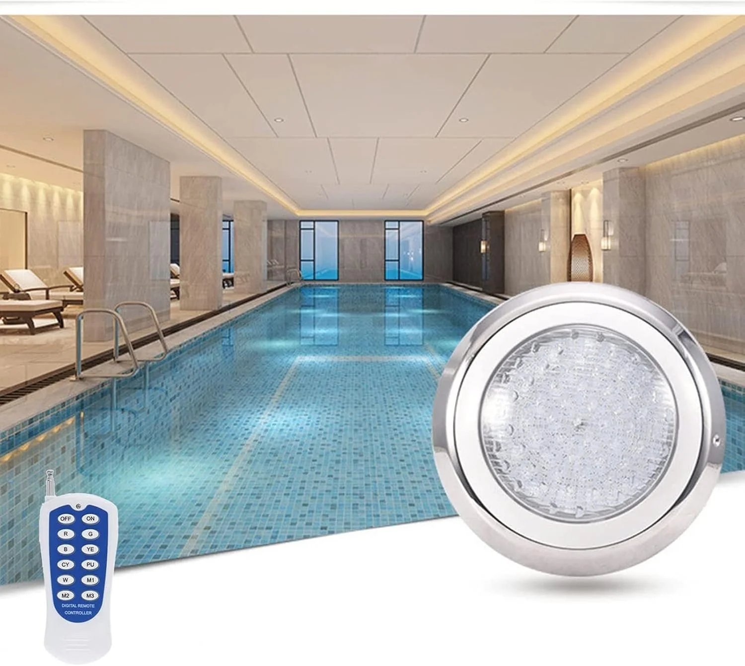چراغ استخری LED ضد زنگ Ip68 - چراغ های منظره حوض، AC/DC 12/24V 6-54W نقره ای Ip68 ضد آب، چراغ های زیر آب، برای فضای باز، استخر، فواره (رنگ: نور سفید با کنترل از راه دور)