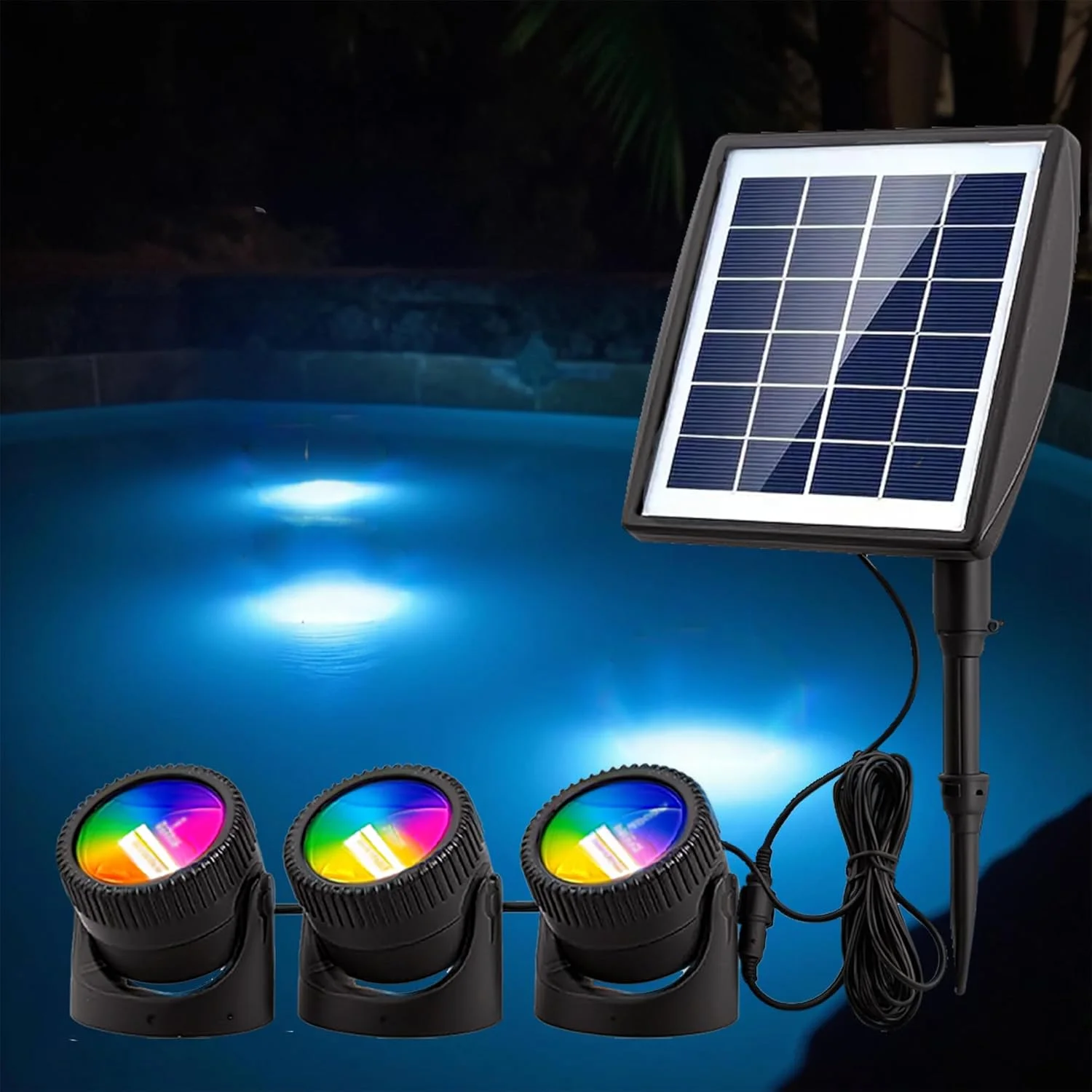 چراغ های خورشیدی RGB مناسب برکه RISINGUP، چراغ های LED زیرآبی رنگارنگ برای نورپردازی منظره، چراغ های ضدآب IP68 مناسب فواره، آکواریوم ماهی، حیاط، استخر (مجموعه 3 عددی)