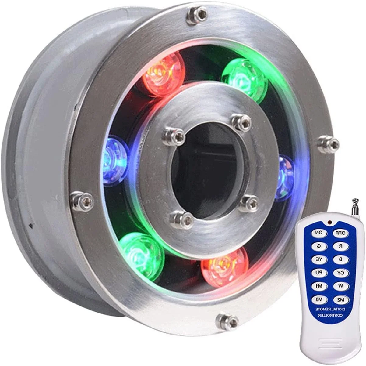 چراغ فواره حلقه ای RGB - چراغ های استخری LED رنگی ضد آب IP68 از جنس استیل ضد زنگ با کنترل از راه دور برای مهمانی باغ، استخر شنا، آبشار صخره ای، آکواریوم (رنگ: W)