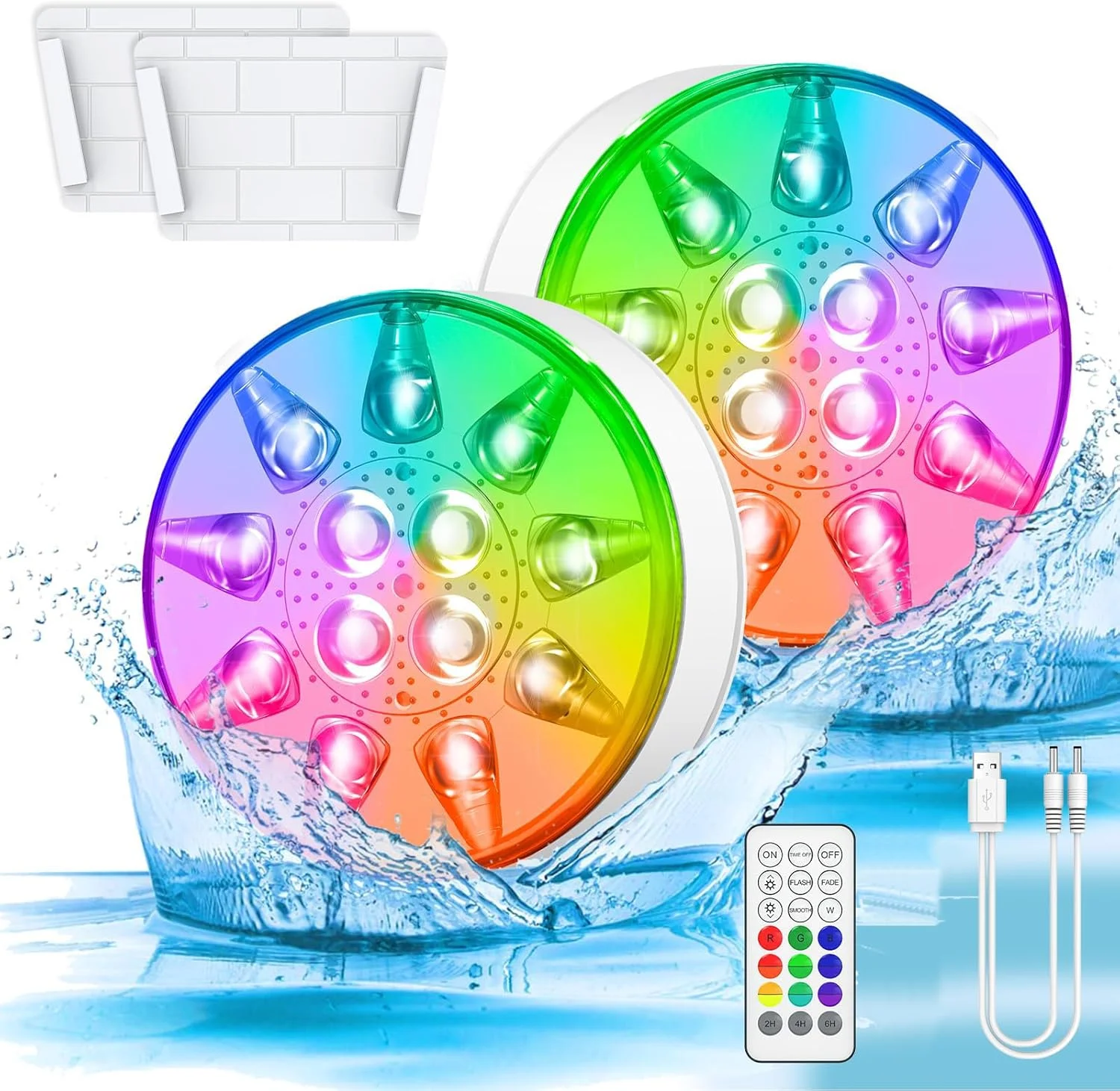 چراغ های استخری LED زیرآبی شارژی با کنترل از راه دور - 16 رنگ RGB ضد آب برای وان آب گرم، زیر آب، بالای زمین، داخل زمین، گلدان، آکواریوم، حوض، حمام، تزئینات مهمانی - بسته 2 عددی