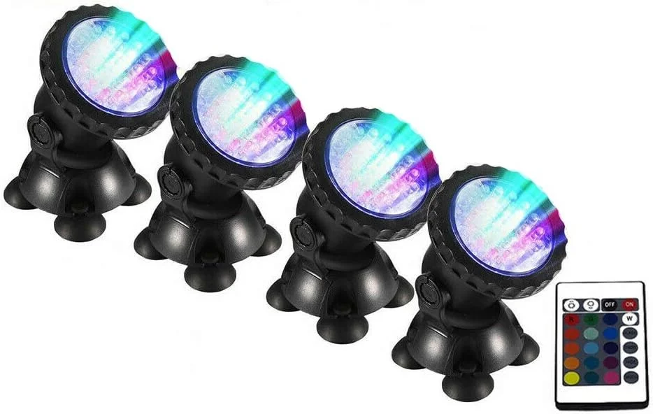 ست 4 عددی چراغ های نقطه ای زیر آب RGB 36 LED ضد آب IP68 مناسب آکواریوم و حوضچه به همراه کنترل از راه دور