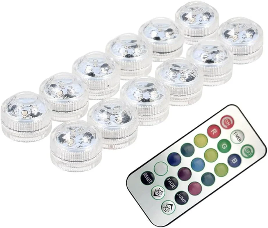 چراغ های LED کوچک RGB زیر آب Pepisky، چراغ شمعی رنگارنگ زیر آب با مقاومت IP68 در برابر آب به همراه کنترل از راه دور - بسته 12 عددی