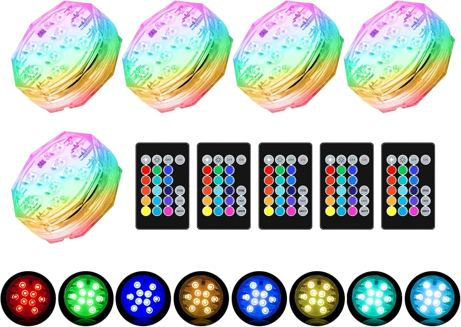 ست 5 عددی چراغ LED ضد آب غوطه ور با کنترل از راه دور RGB 15 رنگ، مناسب برای استخر، وان آب گرم، مهمانی، گلدان و آکواریوم