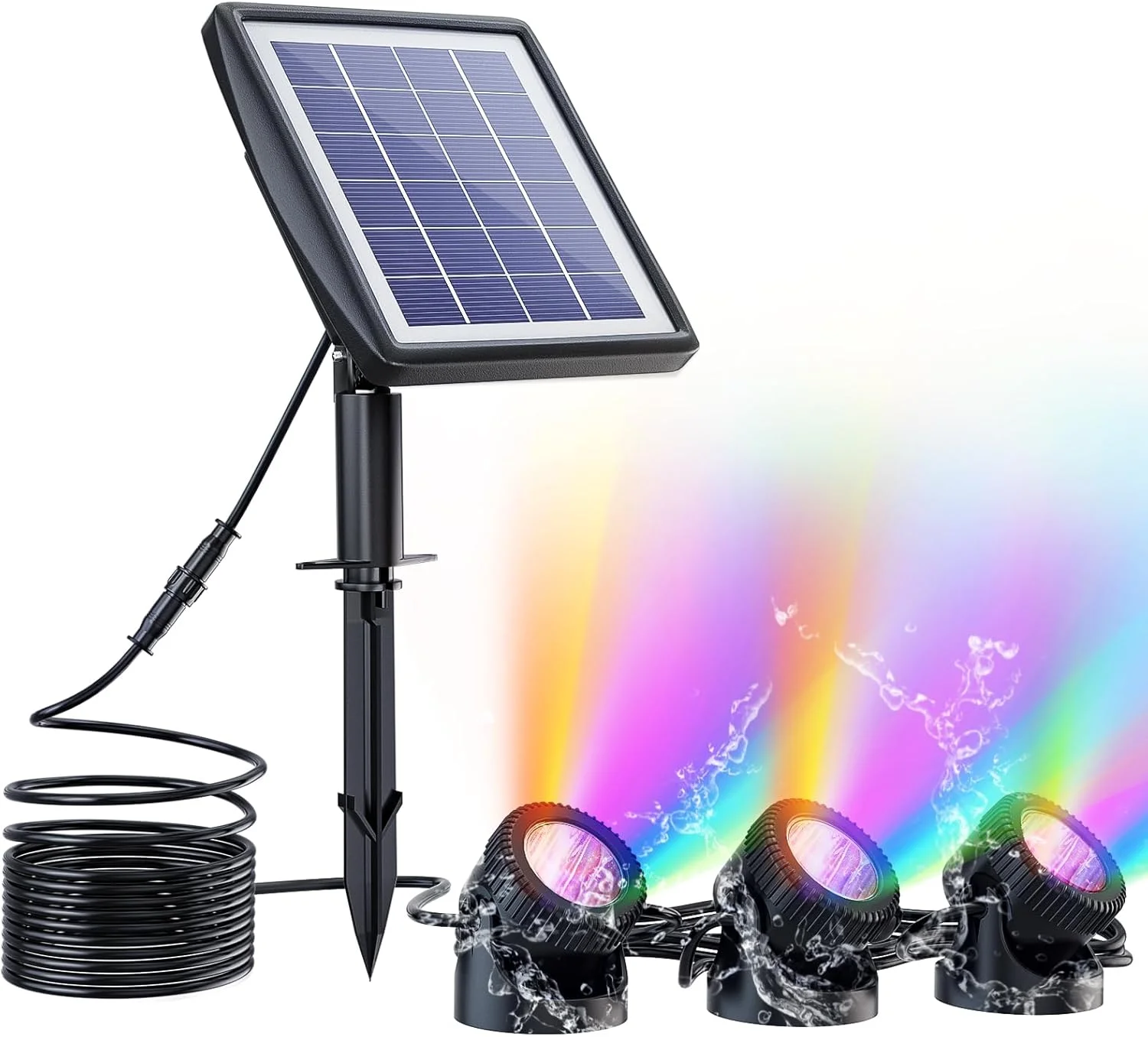 چراغ های خورشیدی استخری PChero، چراغ های زیرآبی تغییر رنگ RGB 3 در 1، چراغ های LED ضد آب برای محوطه سازی در فضای باز برای تزئین آکواریوم، حیاط، استخر، فواره و آبشار