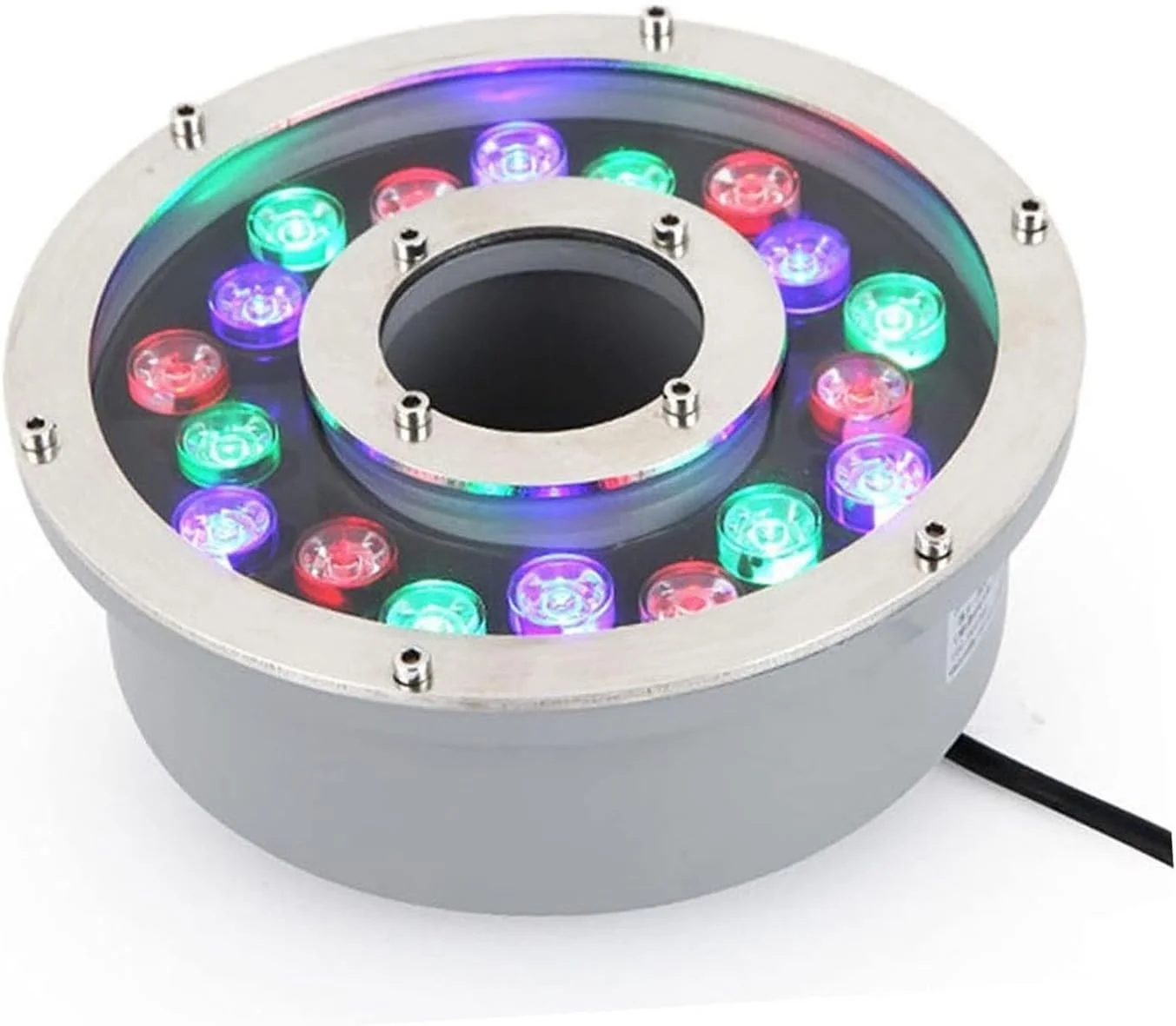 چراغ فواره حلقه ای LED - چراغ فواره LED ضد آب - چراغ استخری LED، نورپردازی حوضچه با سوراخ میانی 12 ولت IP68، نورافکن زیر آب LED، چراغ ویژگی آب تغییر رنگ RGB (رنگ