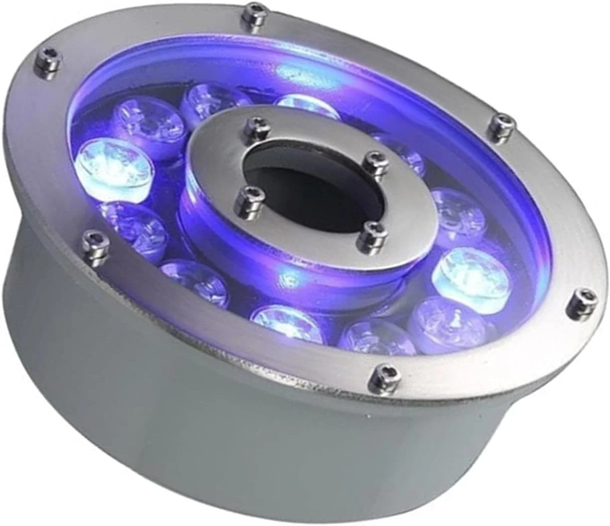 چراغ فواره حلقه ای LED - چراغ های استخری LED ضد آب IP68، نورافکن LED استیل ضد زنگ 12 ولت با سوراخ میانی، برای نورپردازی تزئینی فواره/محوطه (قرمز، 6 وات)