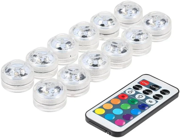 چراغ های LED کوچک غوطه ور RGB Labymos، چراغ های رنگارنگ زیر آب، چراغ شمع با استاندارد IP68 و کنترل از راه دور، بسته 12 عددی