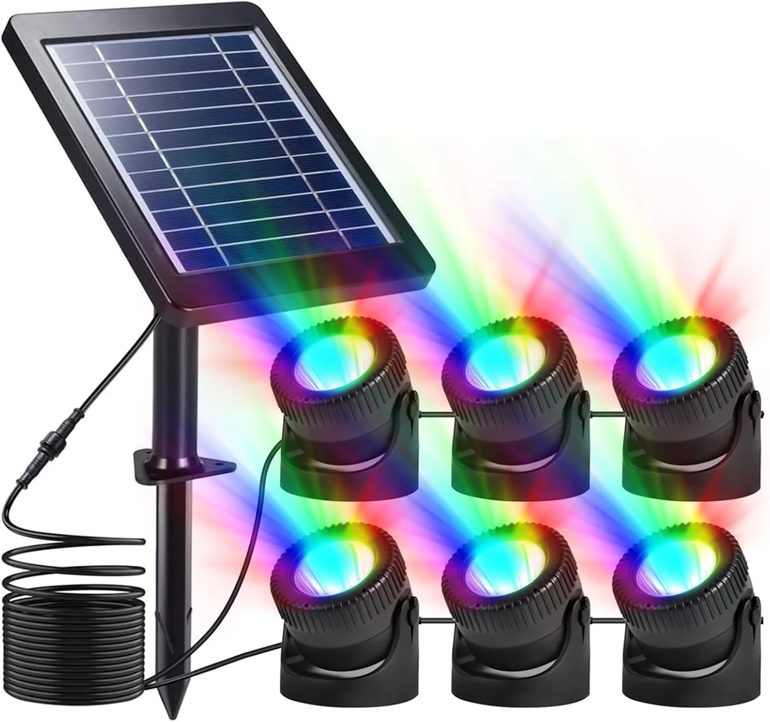 ست 6 عددی چراغ استخری خورشیدی Labymos RGB LED، چراغ های فواره ای غوطه ور، ضد آب IP68، نورافکن های رنگارنگ زیر آب با سر قابل تنظیم برای تزئین حیاط، باغ، استخر و فواره