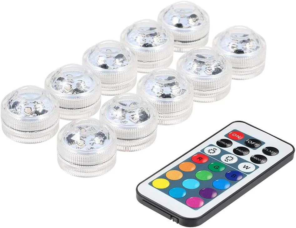 چراغ های ال ای دی کوچک غوطه ور RGB Labymos، چراغ های رنگارنگ زیر آب، نور شمع با استاندارد IP68 و ریموت کنترل - بسته 10 عددی
