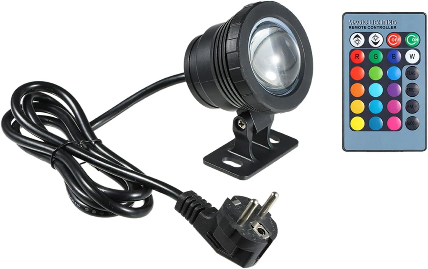 چراغ LED زیر آبی 10 وات RGB مدل Labymos AC85-265V با کنترل از راه دور، 16 رنگ، فلاش، استروب، محو شونده، جلوه های نورپردازی روان، طراحی مقاوم در برابر آب IP65 (حداکثر 1 متر) برای آکواریوم استخر