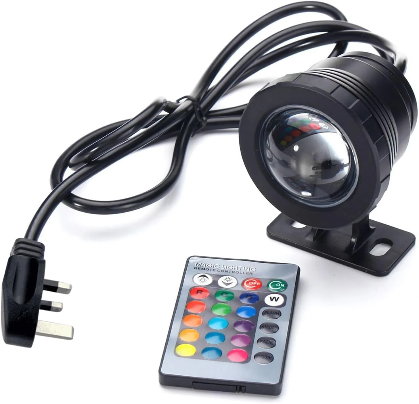 چراغ LED زیر آب 10 وات RGB مدل Labymos AC85-265V با کنترل از راه دور، 16 رنگ، فلاش، استروب، محو شونده، جلوه های نورپردازی نرم، طراحی ضد آب IP65 (حداکثر 1 متر) برای آکواریوم استخر