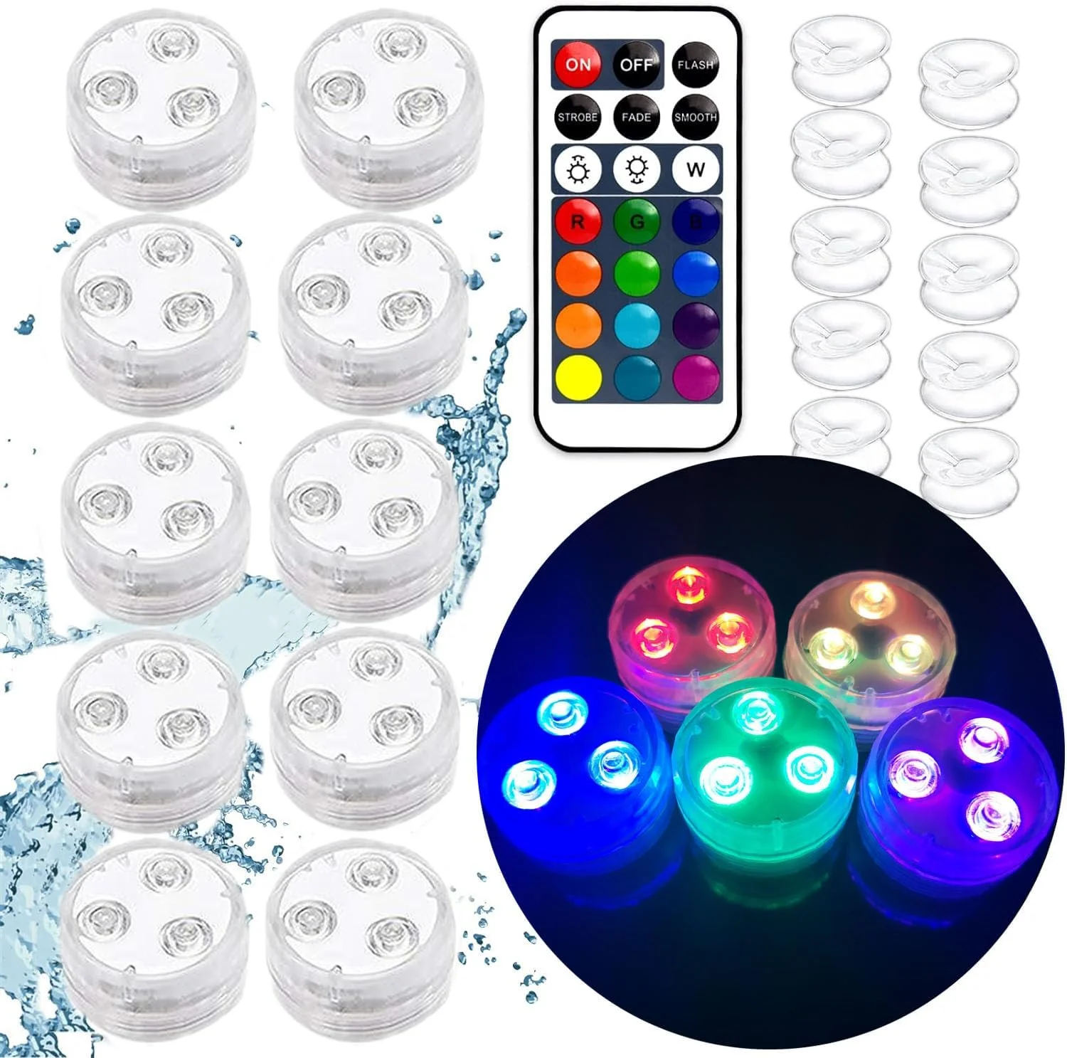 چراغ های LED زیر آبی Jialine با کنترل از راه دور، چراغ های چای LED ضد آب بدون شعله، چراغ های کوچک RGB استخری با کنترل از راه دور برای آکواریوم، گلدان، آکواریوم ماهی، عروسی، هالووین، تزئین حوض