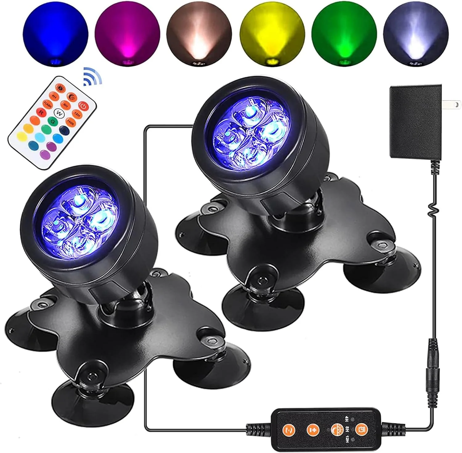 چراغ های نقطه ای زیر آب RGB Irovami چراغ های آکواریومی ضد آب چراغ های مخزن ماهی چراغ های رنگی C چراغ های حیاط چراغ باغ چراغ استخر 1 به 2 با کنترل از راه دور