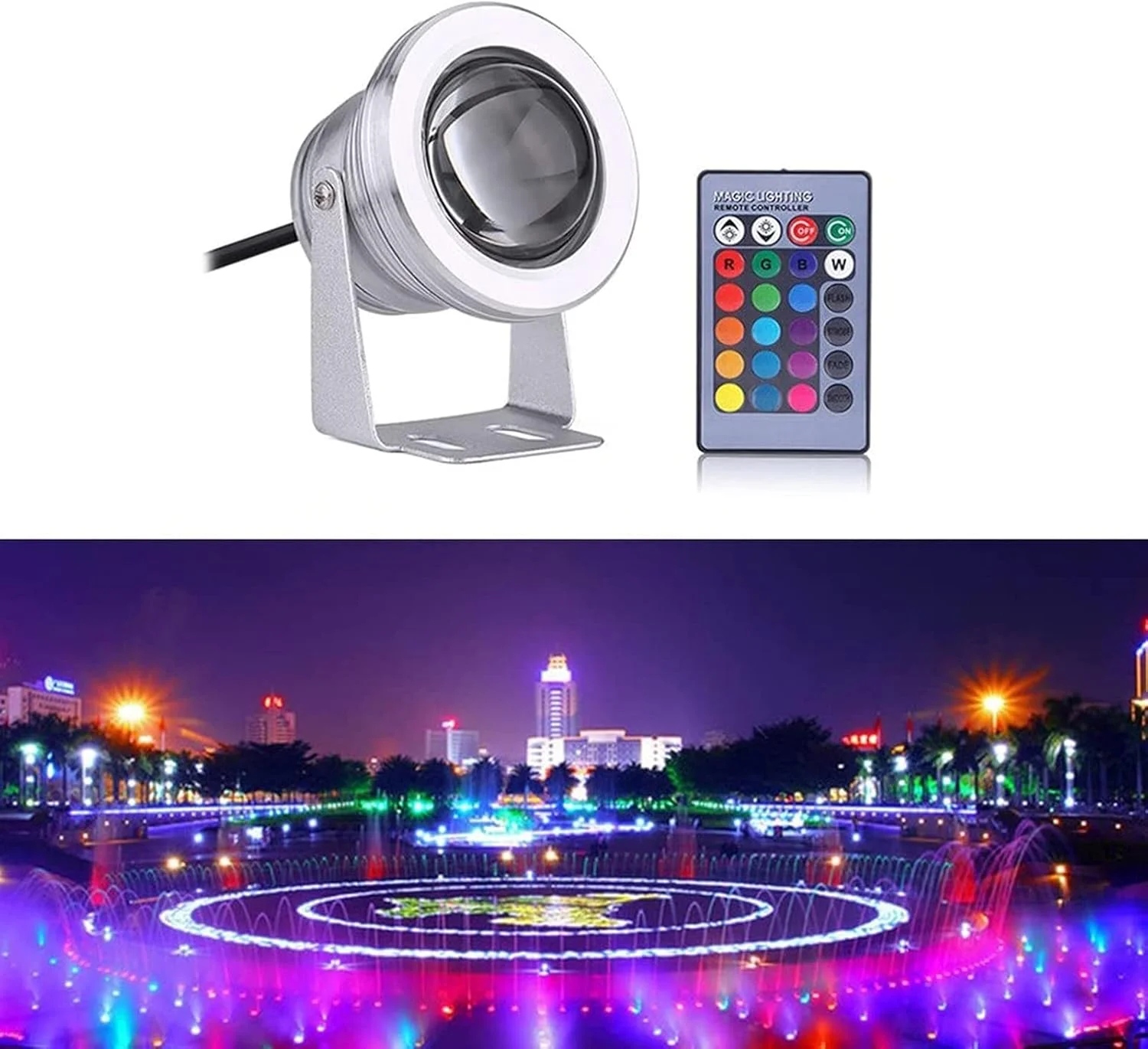 چراغ فواره LED، نورافکن استخری زیر آب 10 وات RGB با کنترل از راه دور، چراغ های محوطه سازی بیرونی ضد آب IP68 (24 ولت) چراغ فواره LED، نورافکن استخری زیر آب 10 وات RGB با کنترل از راه دور، چراغ های محوطه سازی بیرونی ضد آب IP68 (24 ولت)