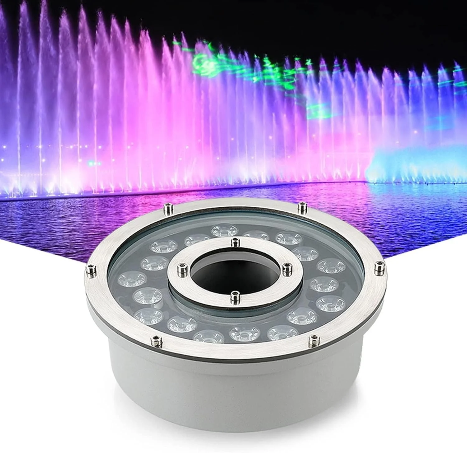 چراغ های فواره ای LED چراغ های استخری زیر آب IP68 ضد آب حلقه ای بیرونی چراغ حوض ولتاژ پایین AC12/24V نورپردازی منظره غوطه ور برای استخر شنا، فواره، حوض، صخره، هتل، پارک (سفید، 6 وات)