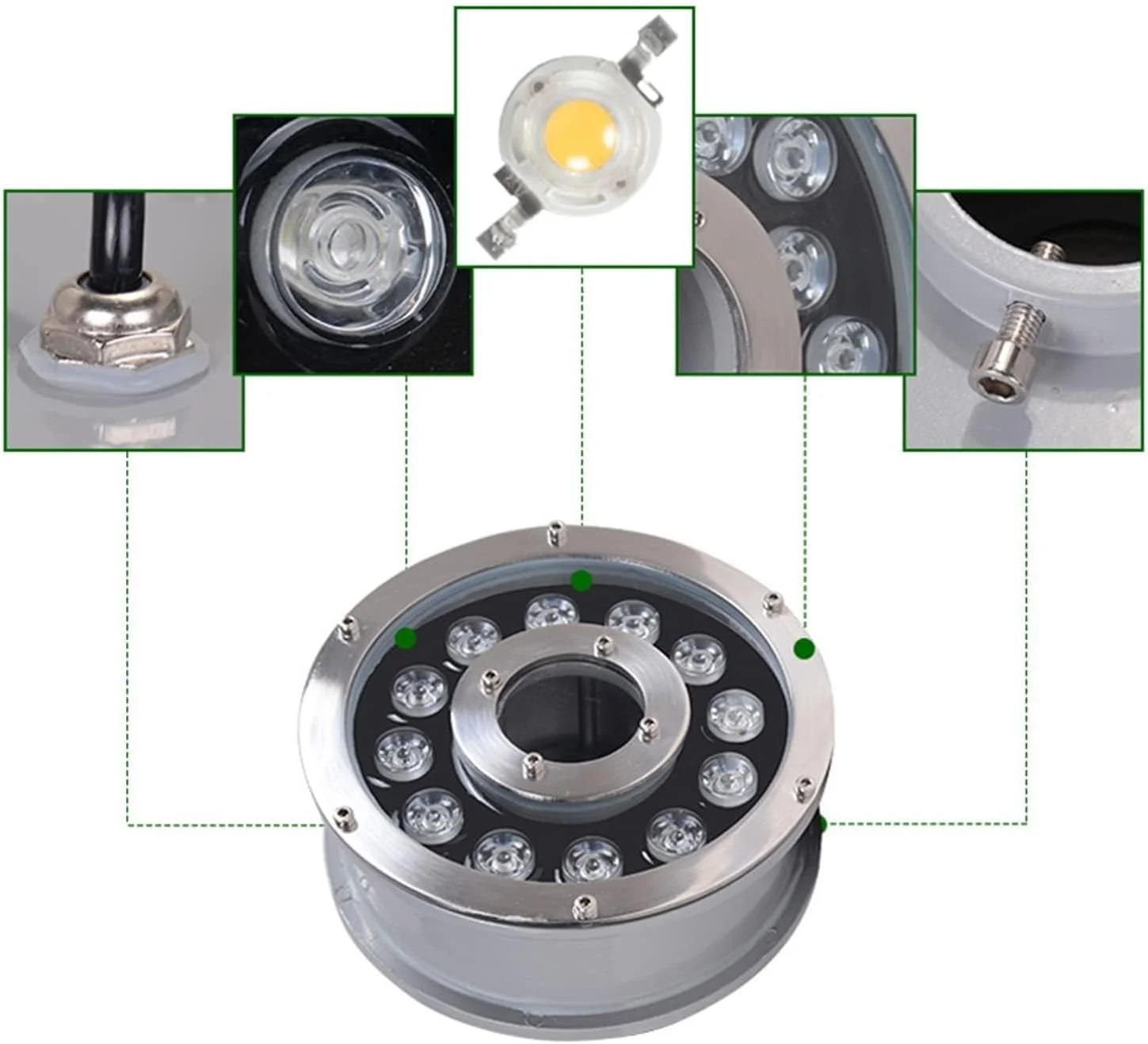چراغ های فواره ای LED چراغ های استخری زیر آب IP68 ضد آب حلقه ای بیرونی چراغ حوض ولتاژ پایین AC12/24V نورپردازی منظره غوطه ور برای استخر شنا، فواره، حوض، صخره، هتل، پارک (سفید، 6 وات) چراغ های فواره ای LED چراغ های استخری زیر آب IP68 ضد آب حلقه ای بیرونی چراغ حوض ولتاژ پایین AC12/24V نورپردازی منظره غوطه ور برای استخر شنا، فواره، حوض، صخره، هتل، پارک (سفید، 6 وات)