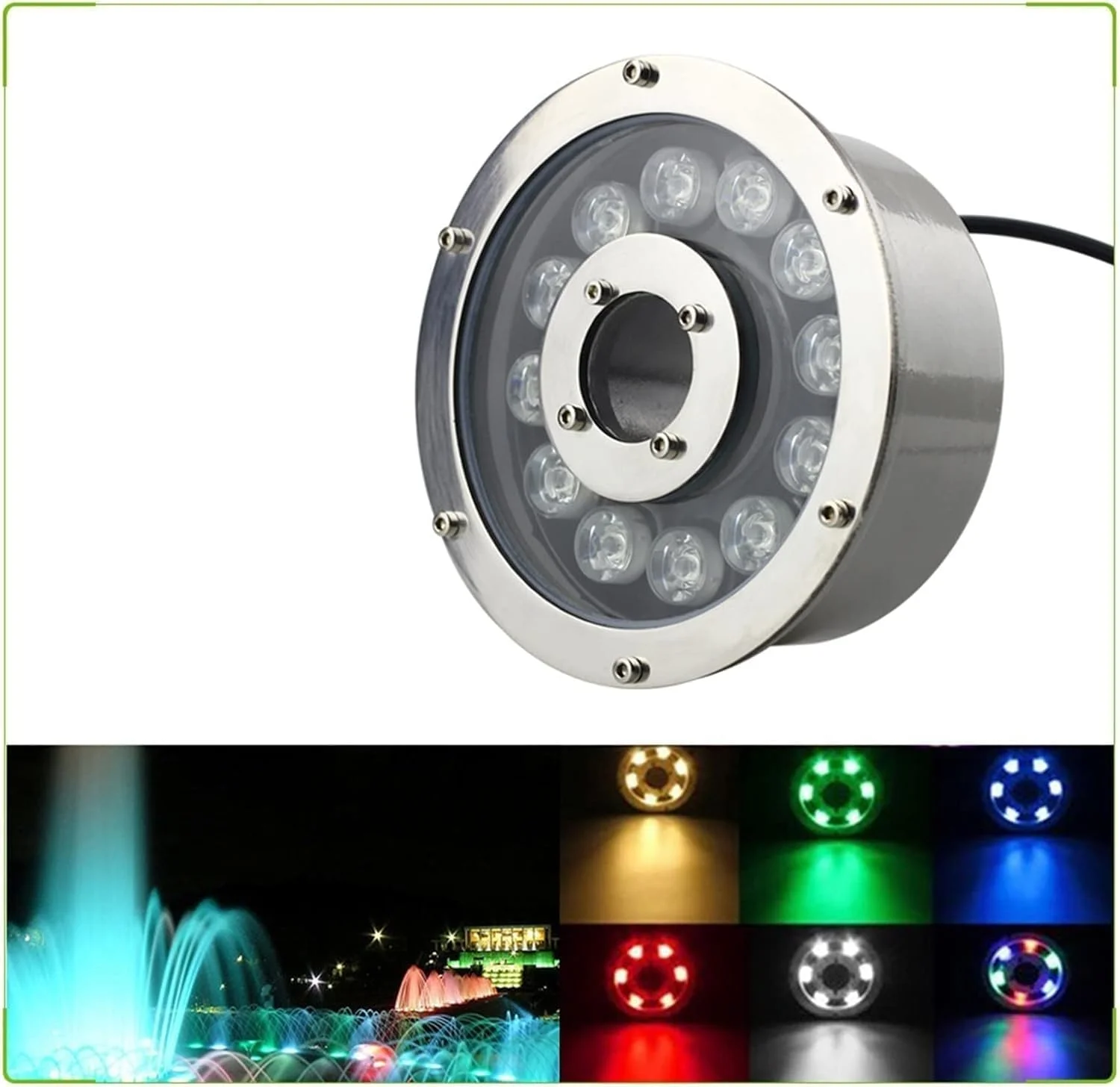 چراغ فواره حلقه ای LED، چراغ زیرآبی RGB ضد آب IP68 با ولتاژ 12 یا 24 ولت با قابلیت تغییر رنگ، نورپردازی منظره ای غوطه ور برای استخر فواره باغ (AC 12v,9W) چراغ فواره حلقه ای LED، چراغ زیرآبی RGB ضد آب IP68 با ولتاژ 12 یا 24 ولت با قابلیت تغییر رنگ، نورپردازی منظره ای غوطه ور برای استخر فواره باغ (AC 12v,9W)