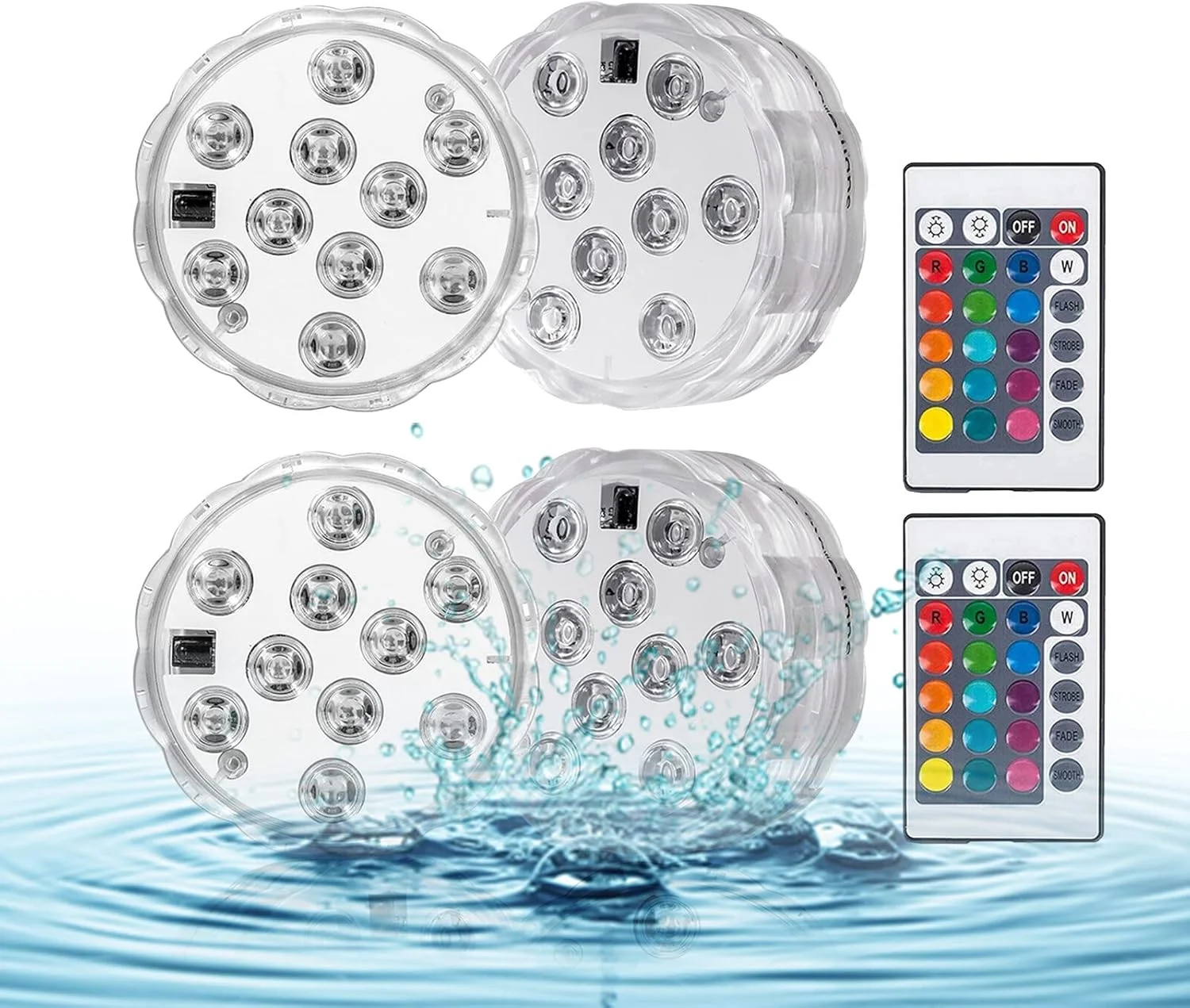 چراغ های ال ای دی غوطه ور Fawoonu، بسته 4 عددی، با ریموت کنترل، RGB 16 رنگ، ضد آب، چراغ های زیر آب برای استخر، وان آب گرم، مهمانی، گلدان، آکواریوم