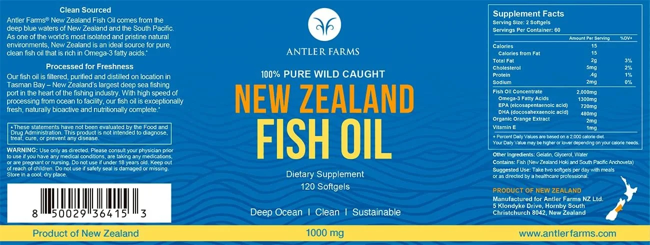روغن ماهی نیوزلندی آنتلر فارمز - 100% خالص صید وحشی از ماهی های آب سرد اقیانوس عمیق، 120 سافت ژل - مکمل امگا 3 EPA + DHA تمیز و تازه، مناسب برای کتو، فوق العاده تمیز روغن ماهی نیوزلندی آنتلر فارمز - 100% خالص صید وحشی از ماهی های آب سرد اقیانوس عمیق، 120 سافت ژل - مکمل امگا 3 EPA + DHA تمیز و تازه، مناسب برای کتو، فوق العاده تمیز