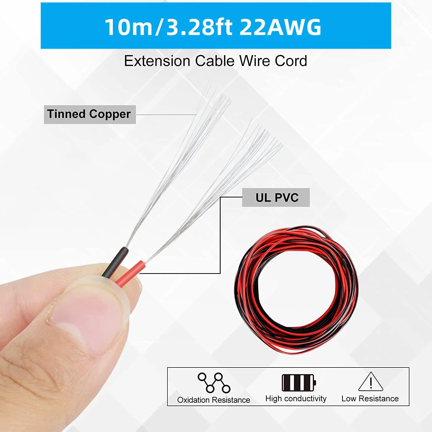 سیم برق 10 متری 22AWG، کابل سیم قرمز مشکی 2 هسته ای، کابل سیم удлинитель، برای چراغ نوار LED خودرو سیم برق 10 متری 22AWG، کابل سیم قرمز مشکی 2 هسته ای، کابل سیم удлинитель، برای چراغ نوار LED خودرو