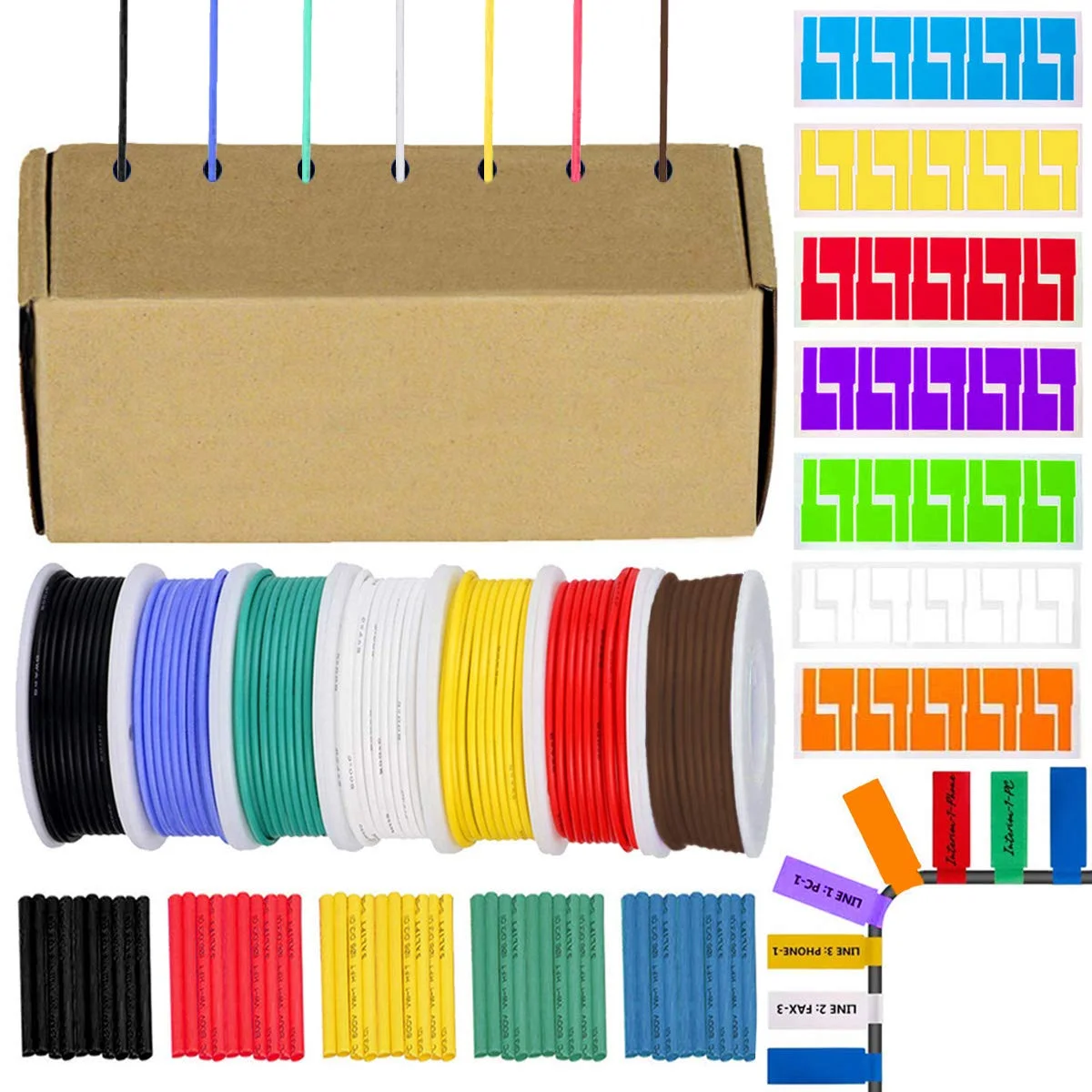 کیت سیم قلابآپ Youmile 24AWG، سیم سیلیکونی گیج 24، 300 ولت، 7 رنگ، 10 متر/33 فوت، هر کدام سیم مسی قلع اندود شده رشتهای، کیت متنوع سیم برق با 50 عدد وارنیش حرارتی، 70 عدد برچسب سیم کیت سیم قلابآپ Youmile 24AWG، سیم سیلیکونی گیج 24، 300 ولت، 7 رنگ، 10 متر/33 فوت، هر کدام سیم مسی قلع اندود شده رشتهای، کیت متنوع سیم برق با 50 عدد وارنیش حرارتی، 70 عدد برچسب سیم