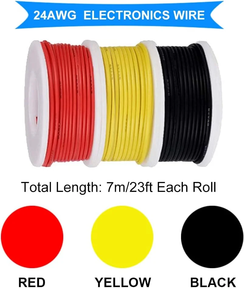 سیم برق شیا تیائو سان 24AWG، سیم افشان 24 گیج، کیت سیم قلاب دار، سیم PVC 300 ولت، سیم های افشان مسی قلع اندود، 3 رنگ (مشکی، قرمز، زرد) 7 متر برای هر سیم، مناسب برای DIY سیم برق شیا تیائو سان 24AWG، سیم افشان 24 گیج، کیت سیم قلاب دار، سیم PVC 300 ولت، سیم های افشان مسی قلع اندود، 3 رنگ (مشکی، قرمز، زرد) 7 متر برای هر سیم، مناسب برای DIY