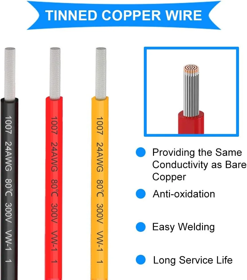 سیم برق شیا تیائو سان 24AWG، سیم افشان 24 گیج، کیت سیم قلاب دار، سیم PVC 300 ولت، سیم های افشان مسی قلع اندود، 3 رنگ (مشکی، قرمز، زرد) 7 متر برای هر سیم، مناسب برای DIY سیم برق شیا تیائو سان 24AWG، سیم افشان 24 گیج، کیت سیم قلاب دار، سیم PVC 300 ولت، سیم های افشان مسی قلع اندود، 3 رنگ (مشکی، قرمز، زرد) 7 متر برای هر سیم، مناسب برای DIY