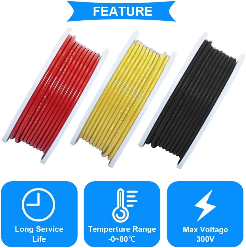 سیم برق شیا تیائو سان 24AWG، سیم افشان 24 گیج، کیت سیم قلاب دار، سیم PVC 300 ولت، سیم های افشان مسی قلع اندود، 3 رنگ (مشکی، قرمز، زرد) 7 متر برای هر سیم، مناسب برای DIY سیم برق شیا تیائو سان 24AWG، سیم افشان 24 گیج، کیت سیم قلاب دار، سیم PVC 300 ولت، سیم های افشان مسی قلع اندود، 3 رنگ (مشکی، قرمز، زرد) 7 متر برای هر سیم، مناسب برای DIY