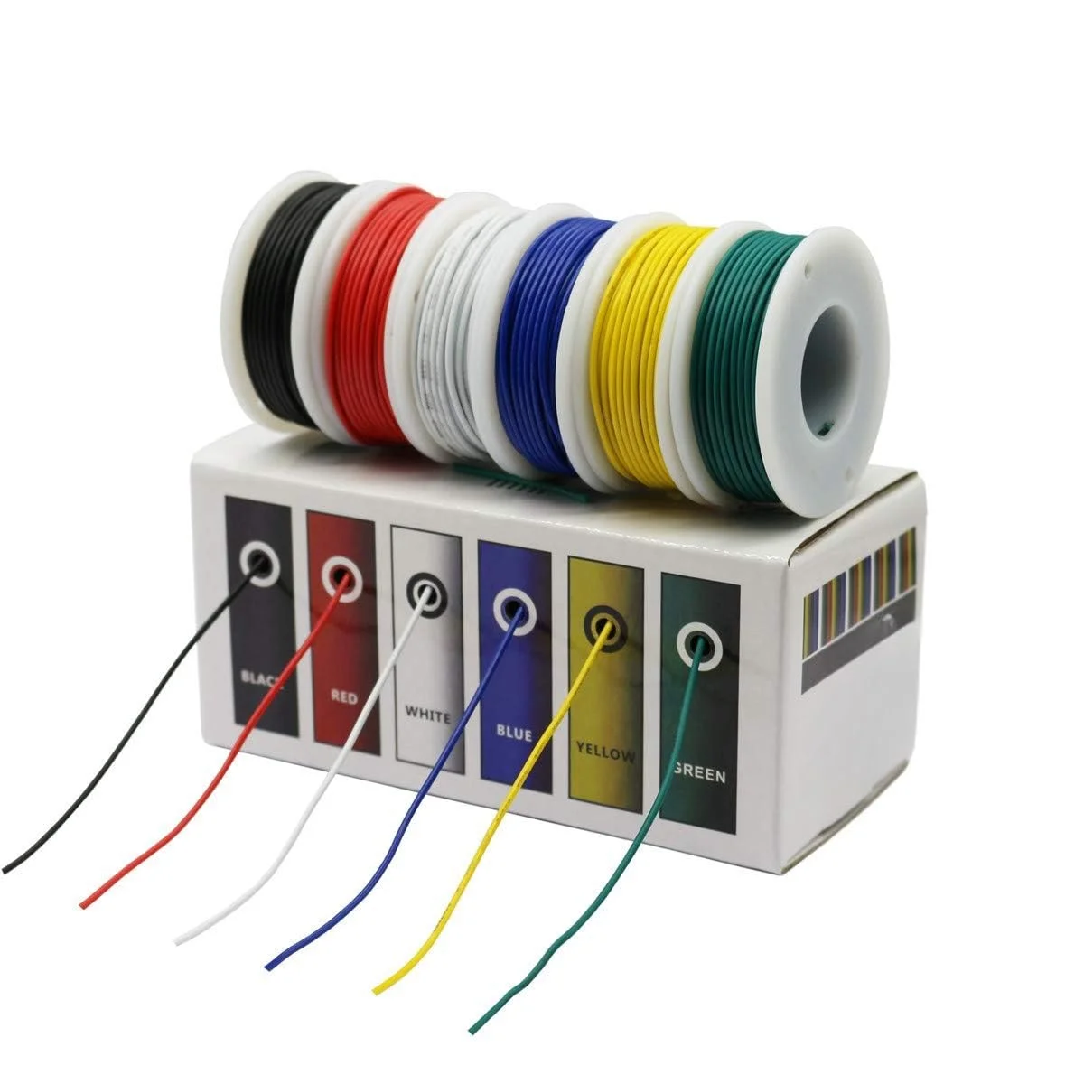 سیم افشان روکش PVC در 6 رنگ مختلف، 10 متر در هر رنگ (قرمز، آبی، سبز، زرد، مشکی، سفید) سایز 24AWG سیم افشان روکش PVC در 6 رنگ مختلف، 10 متر در هر رنگ (قرمز، آبی، سبز، زرد، مشکی، سفید) سایز 24AWG