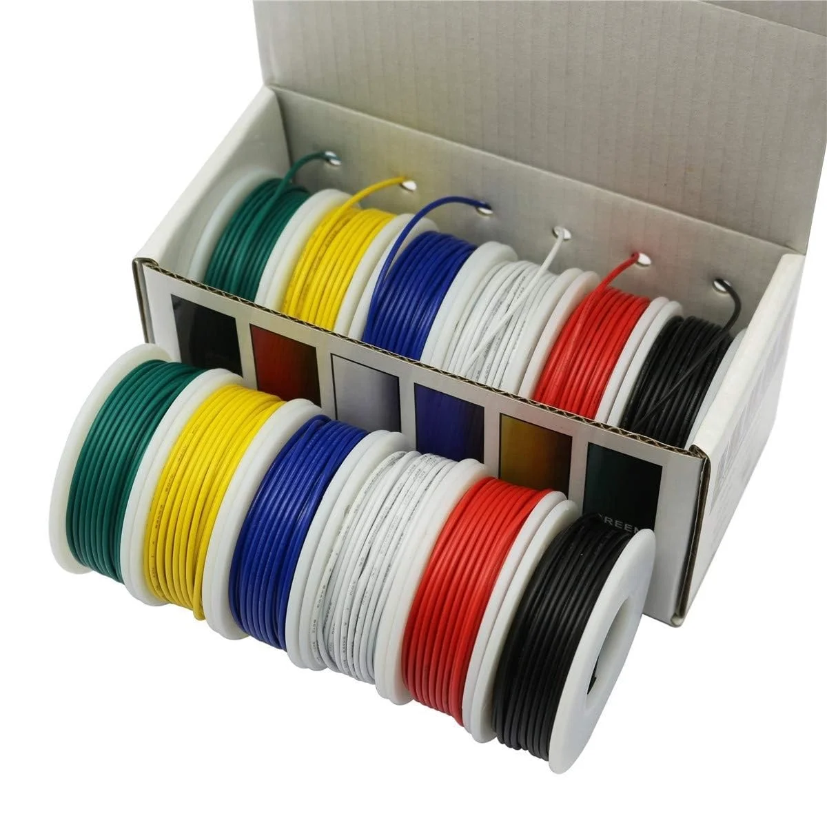 سیم افشان روکش PVC در 6 رنگ مختلف، 10 متر در هر رنگ (قرمز، آبی، سبز، زرد، مشکی، سفید) سایز 24AWG سیم افشان روکش PVC در 6 رنگ مختلف، 10 متر در هر رنگ (قرمز، آبی، سبز، زرد، مشکی، سفید) سایز 24AWG