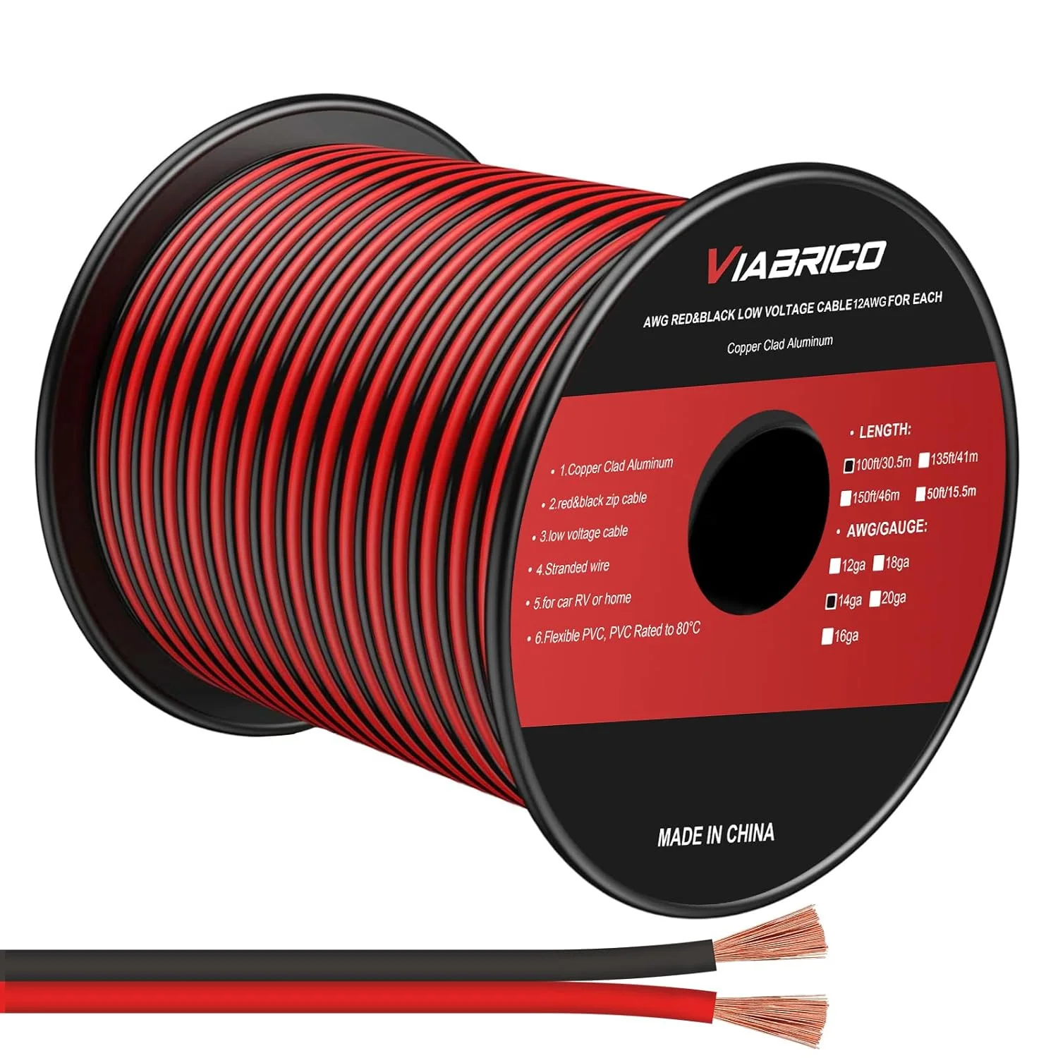 سیم برق 14AWG به طول 30 متر، کابل 2 رشته سیم قرمز و مشکی، سیم اتصال نوارهای روشنایی LED، سیم انعطاف پذیر، سیم آلومینیومی با روکش مس 14 گیج، کابل 12V/24V DC سیم برق 14AWG به طول 30 متر، کابل 2 رشته سیم قرمز و مشکی، سیم اتصال نوارهای روشنایی LED، سیم انعطاف پذیر، سیم آلومینیومی با روکش مس 14 گیج، کابل 12V/24V DC