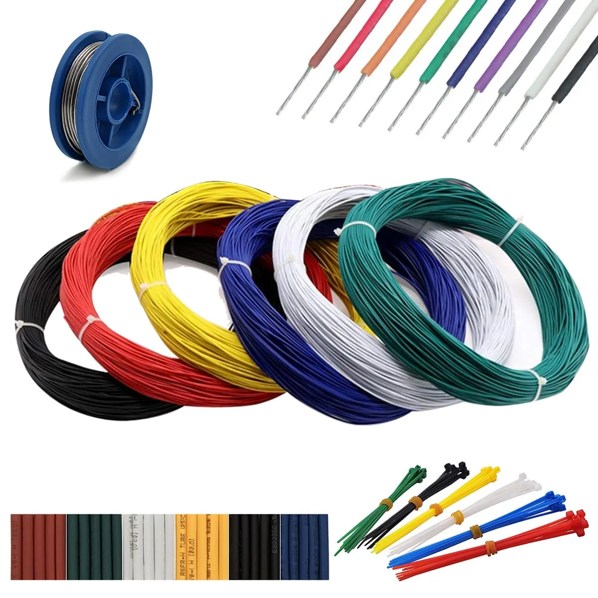 کیت سیم کشی تجهیزات الکترونیکی UL1569-22AWG، سیم مسی جامد و قلع اندود، سیم اتصال رشته ای، لوازم الکترونیکی DIY، سیم مقاوم در برابر درجه حرارت بالا، شامل ابزار <5 متر در 6 رنگ> کیت سیم کشی تجهیزات الکترونیکی UL1569-22AWG، سیم مسی جامد و قلع اندود، سیم اتصال رشته ای، لوازم الکترونیکی DIY، سیم مقاوم در برابر درجه حرارت بالا، شامل ابزار <5 متر در 6 رنگ>