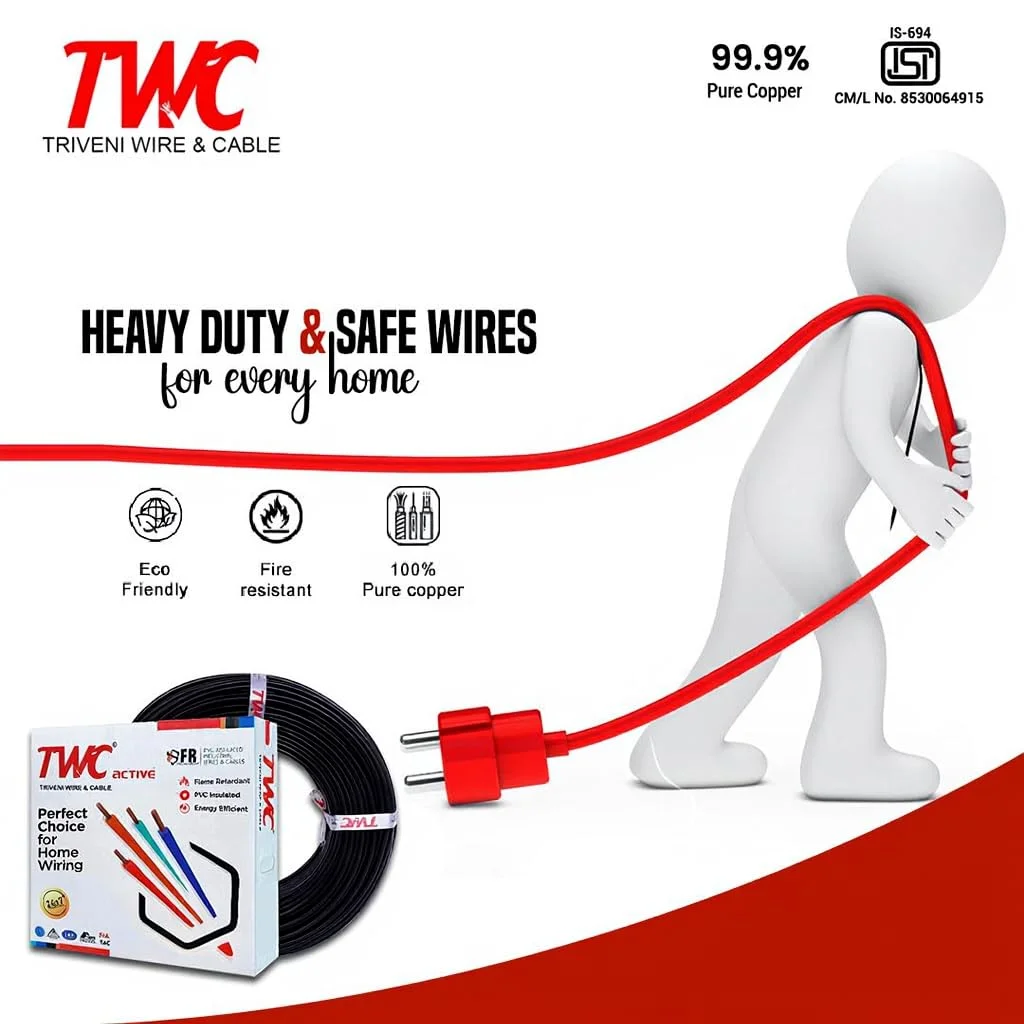 سیم برق هسته فعال TWC آبی - 0.75 SQMM - 45 متری | سیم مسی PVC عایق شده | کابل برای مصارف خانگی و صنعتی | مقاوم در برابر آتش