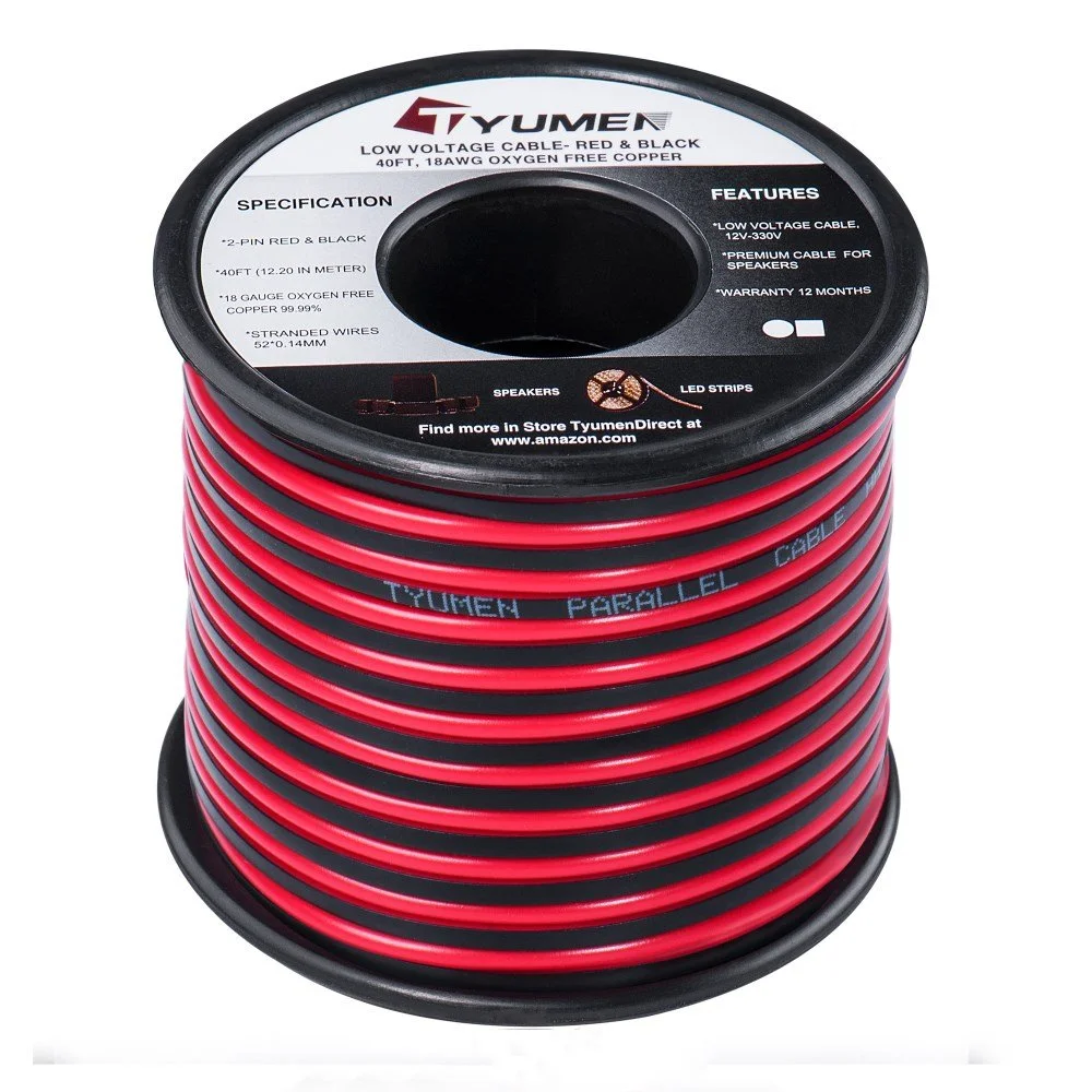 سیم بلندگوی استریو خودرو و منزل TYUMEN، 12 متر، گیج 18 AWG، 2 رشته، سیم کشی قرمز و مشکی - سیم های مسی بدون اکسیژن 99.95% سیم بلندگوی استریو خودرو و منزل TYUMEN، 12 متر، گیج 18 AWG، 2 رشته، سیم کشی قرمز و مشکی - سیم های مسی بدون اکسیژن 99.95%