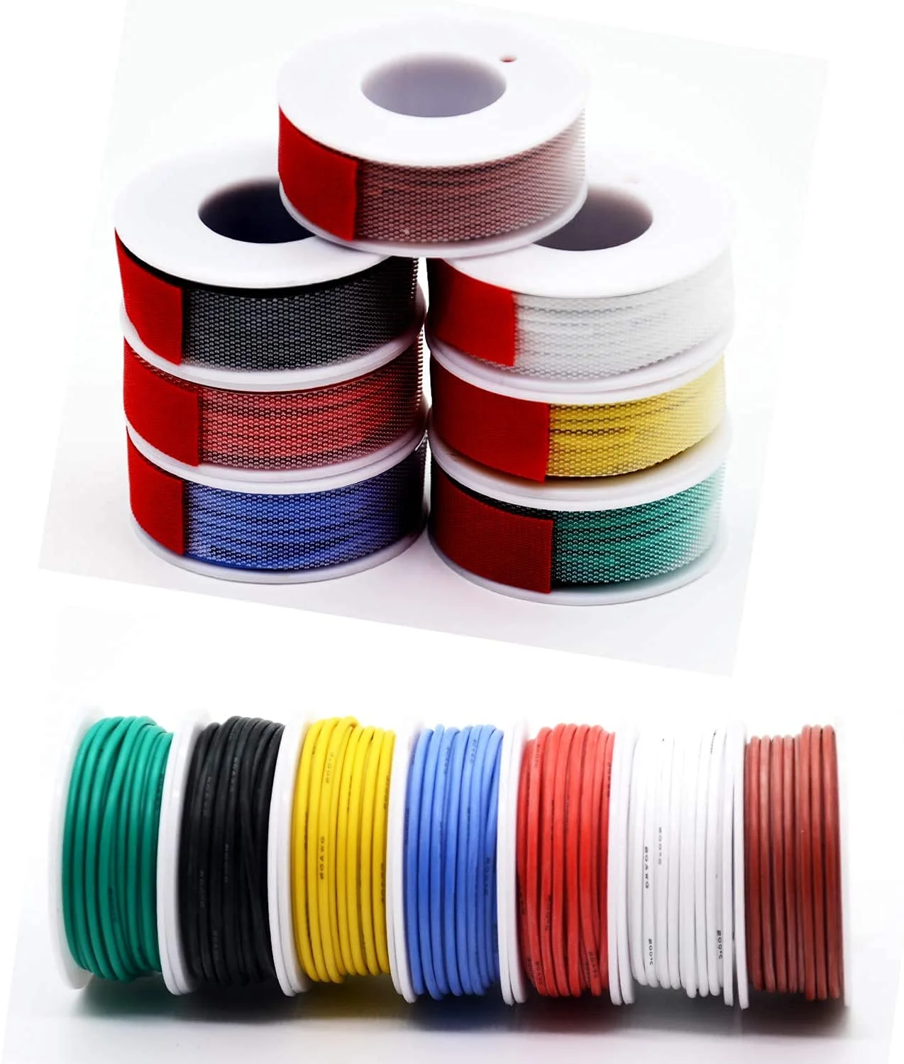 TOOLAE - سیم برق سیلیکونی 22 awg - 7 رنگ (8 متر) سیم های اتصال 22 گیج کیت سیم مسی قلع اندود شده انعطاف پذیر TOOLAE - سیم برق سیلیکونی 22 awg - 7 رنگ (8 متر) سیم های اتصال 22 گیج کیت سیم مسی قلع اندود شده انعطاف پذیر