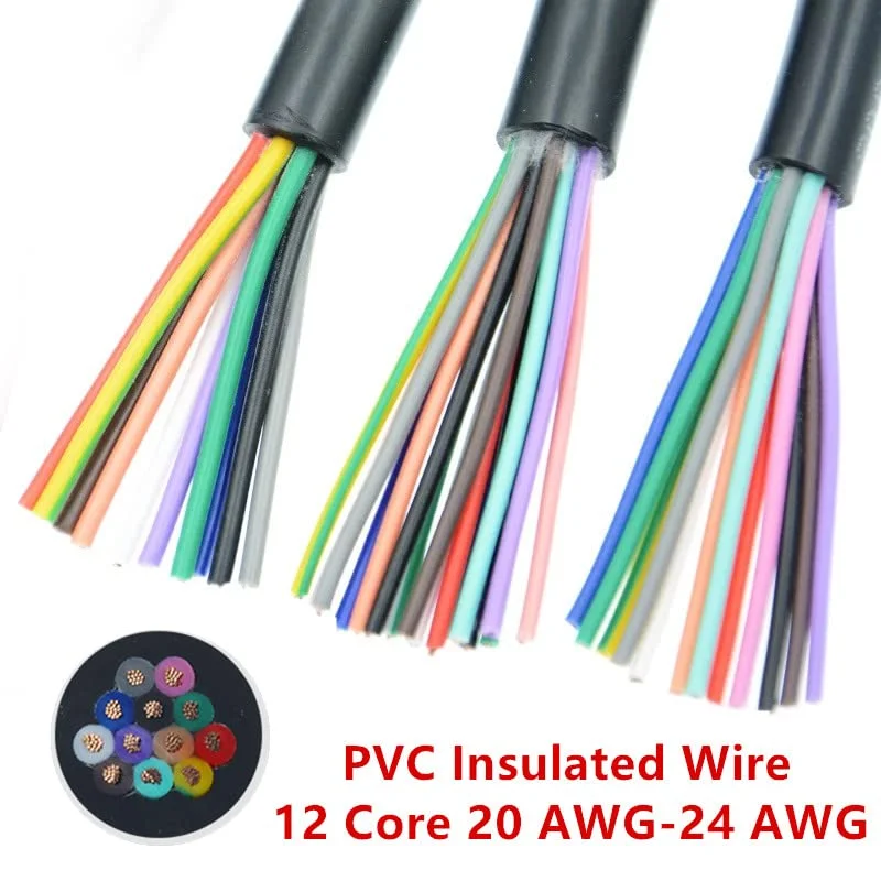 سیم مسی 5 متری 28AWG 26AWG 24 AWG 22 AWG 20AWG 18AWG 17AWG RVV 12 هسته ای، کابل الکتریکی RVV با روکش نرم مشکی سیم مسی 5 متری 28AWG 26AWG 24 AWG 22 AWG 20AWG 18AWG 17AWG RVV 12 هسته ای، کابل الکتریکی RVV با روکش نرم مشکی