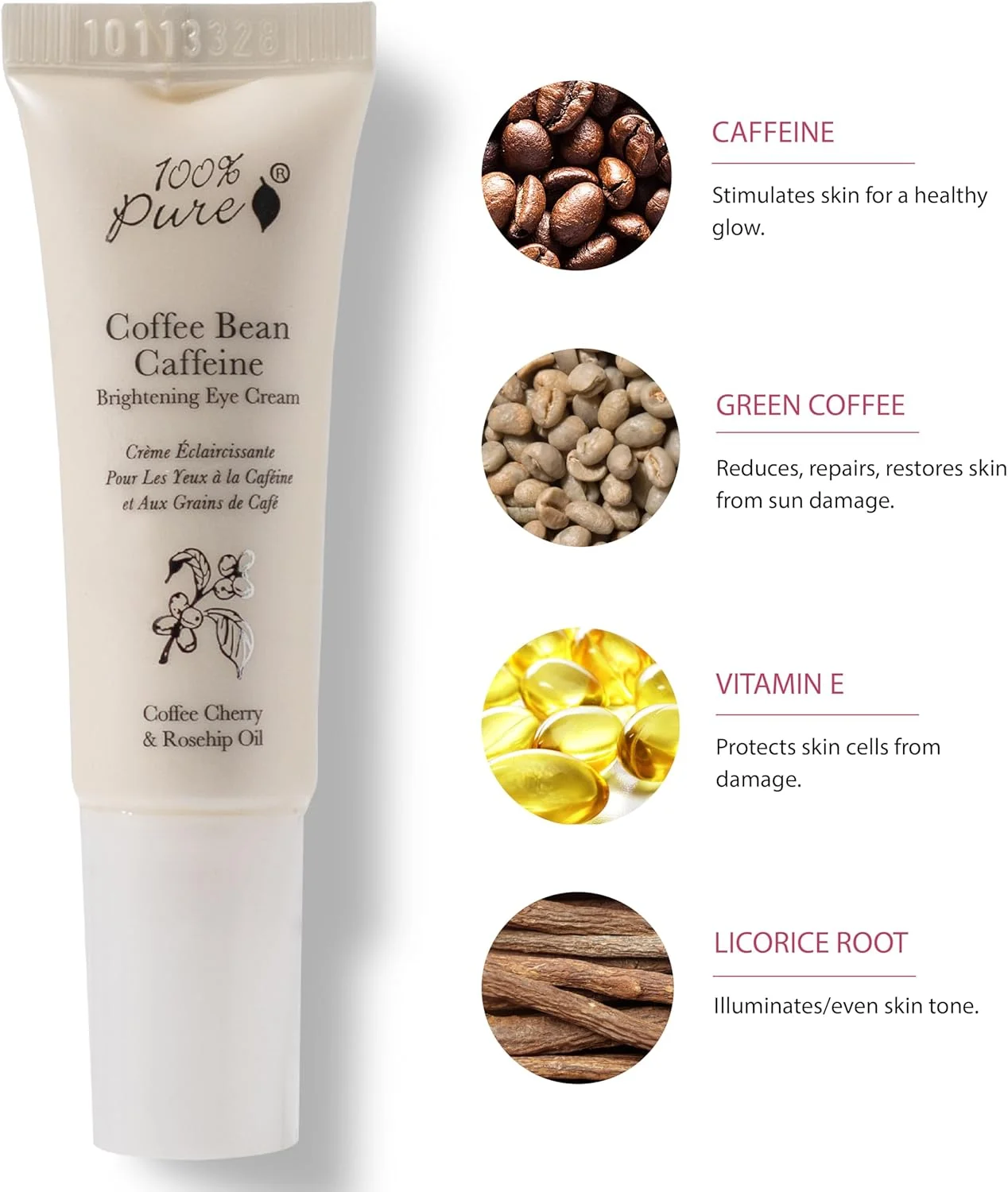 کرم دور چشم حاوی کافئین و عصاره دانه قهوه خالص، 9 میلی لیتر، ضد التهاب، روشن کننده تیرگی دور چشم، غنی شده با ویتامین های ضد پیری، آنتی اکسیدان ها و روغن مغذی گل رز کرم دور چشم حاوی کافئین و عصاره دانه قهوه خالص، 9 میلی لیتر، ضد التهاب، روشن کننده تیرگی دور چشم، غنی شده با ویتامین های ضد پیری، آنتی اکسیدان ها و روغن مغذی گل رز