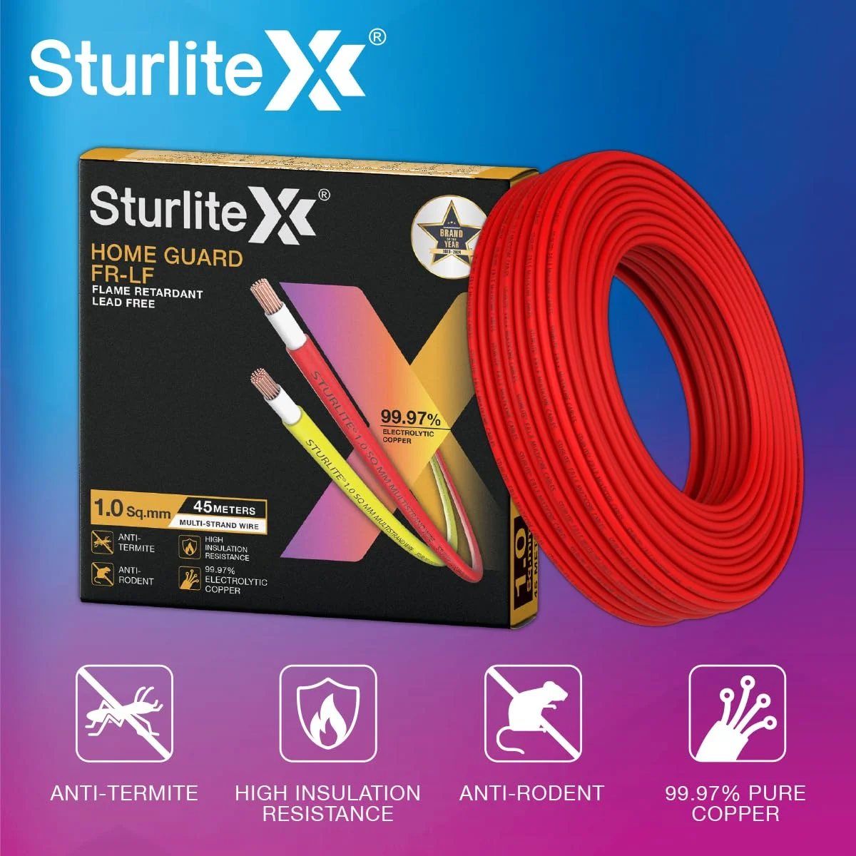 سیم برق ۴۵ متری Sturlite Home Guard FR-LF، (۱ میلیمتر مربع) با عایق PVC و مس خالص | چند رشته، مقاوم در برابر آتش و ضد جونده، کابل انعطاف پذیر تک حلقه برای اتصالات خانگی و صنعتی (قرمز) سیم برق ۴۵ متری Sturlite Home Guard FR-LF، (۱ میلیمتر مربع) با عایق PVC و مس خالص | چند رشته، مقاوم در برابر آتش و ضد جونده، کابل انعطاف پذیر تک حلقه برای اتصالات خانگی و صنعتی (قرمز)