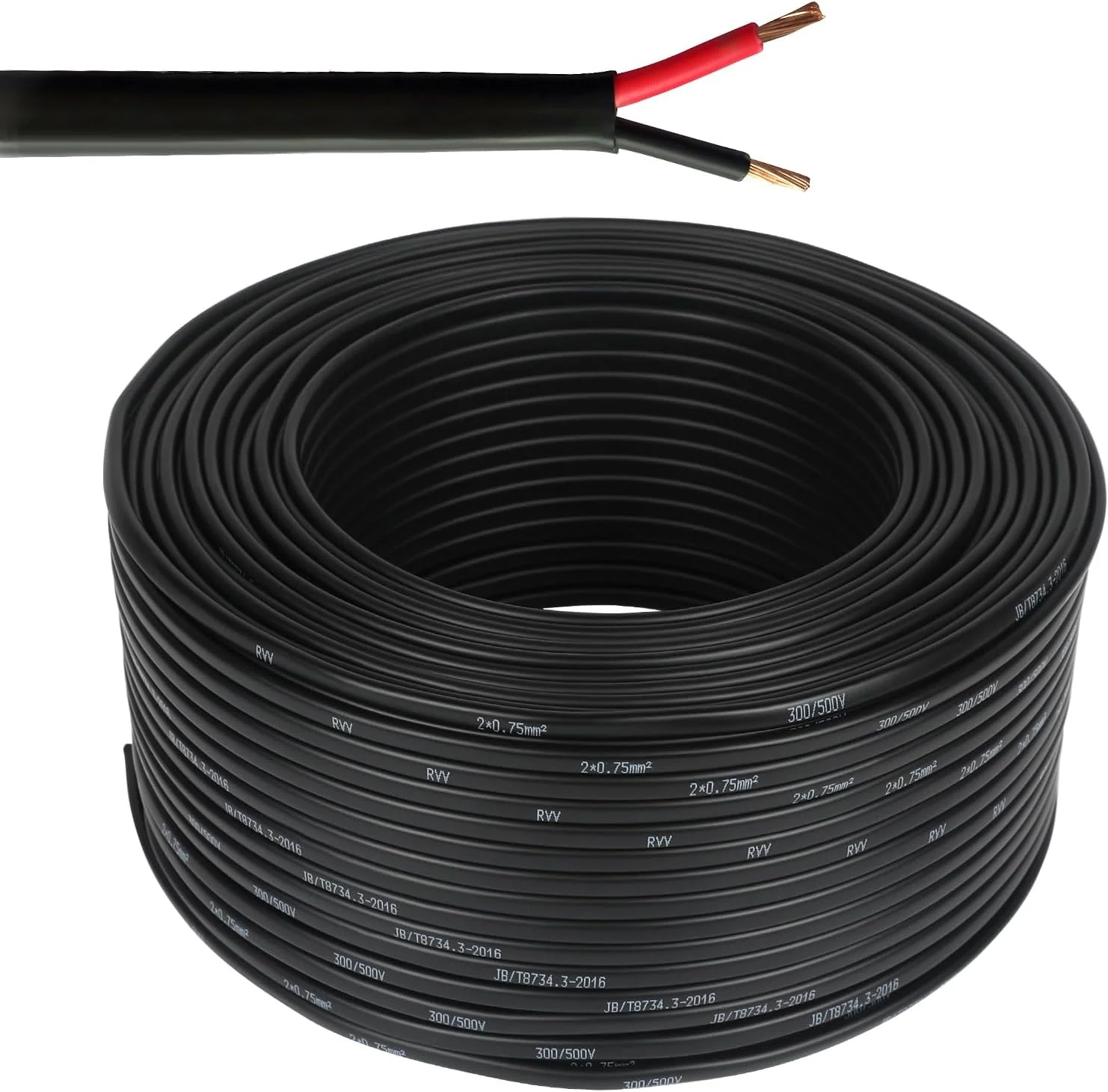 سیم تخت دو رشته ای 2×0.75mm²، سیم مسی دو هسته ای، سیم برق 12 ولت 24 ولت، دیواره نازک قرمز/مشکی، کابل خودرو، قایق، 10 متر