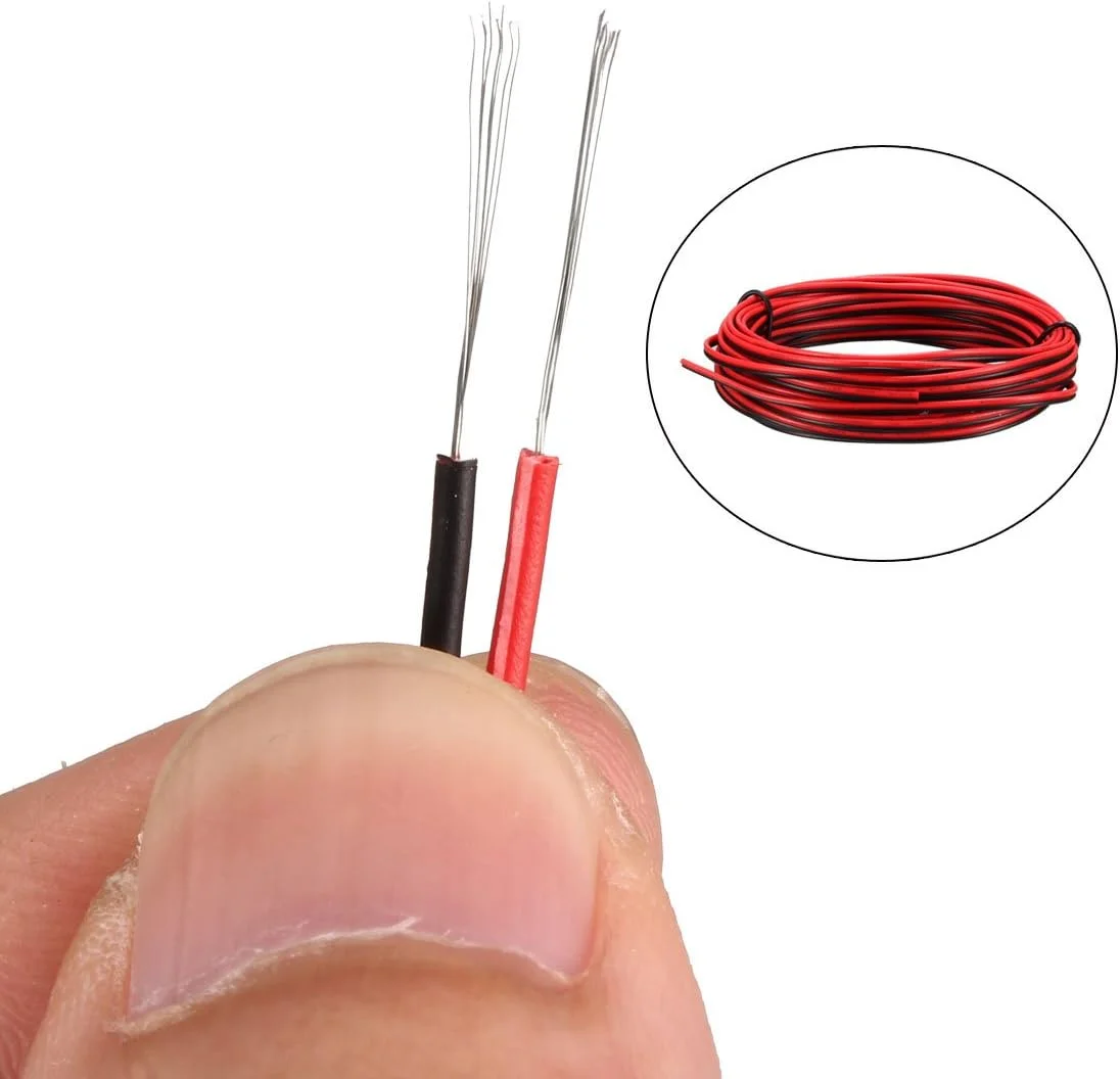 سیم افزایشی 2 پین قرمز مشکی uxcell، سیم موازی 28 AWG، مس قلع اندود شده، طول 5 متر برای نوار نور LED