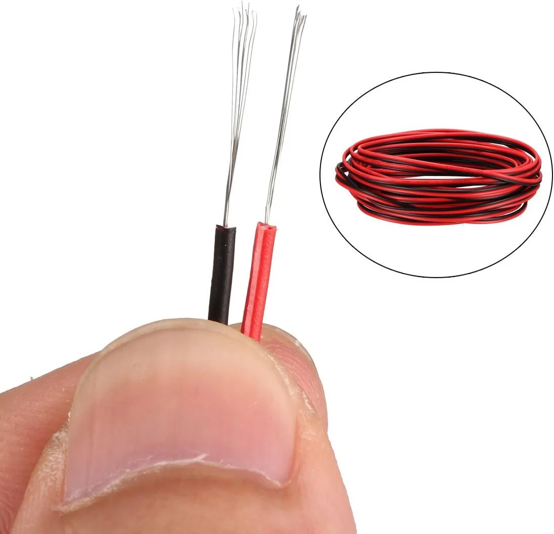 سیم افزایشی قرمز مشکی 2 پین uxcell، سیم موازی 26 AWG، مس قلع اندود، طول 5 متر برای نوار نور LED