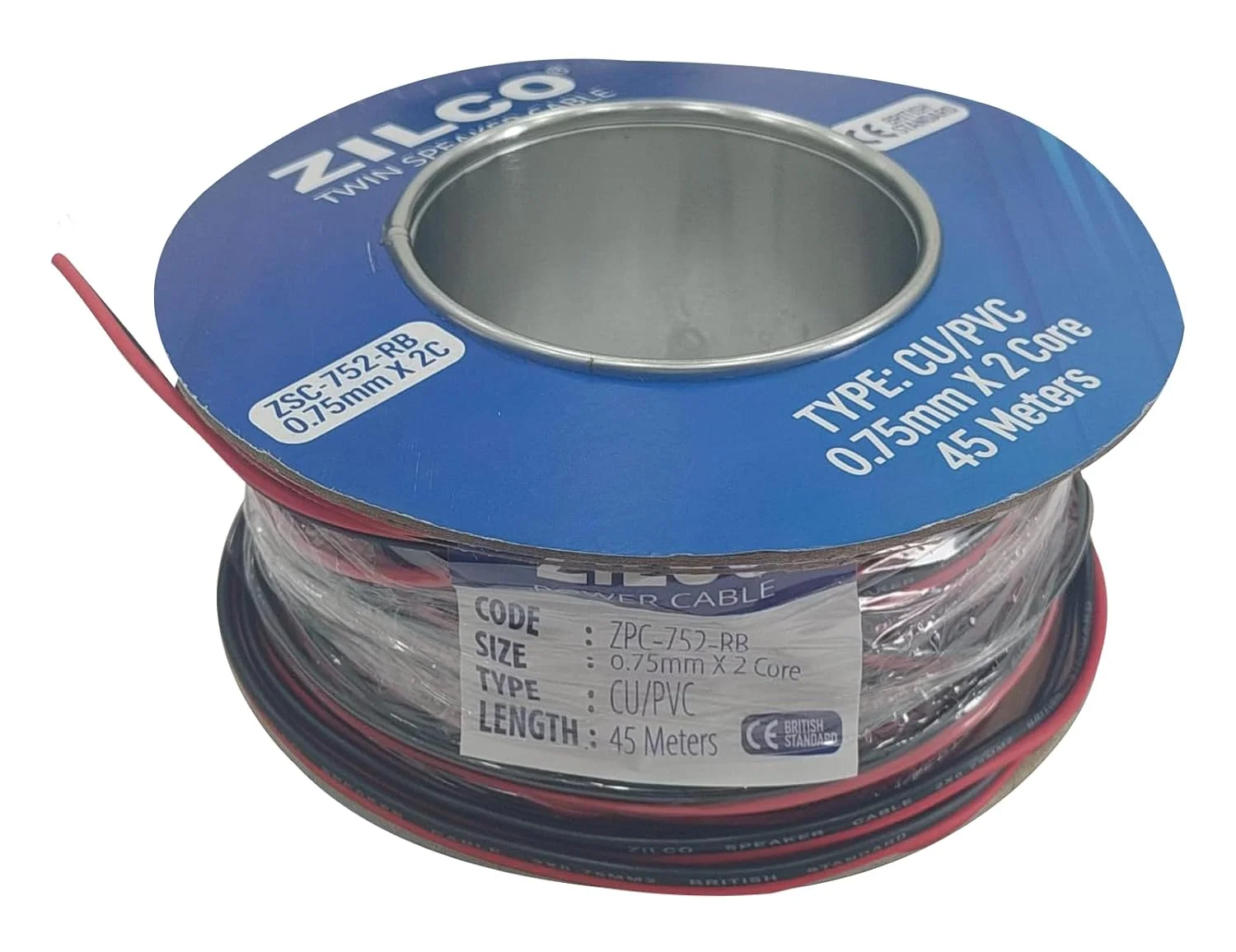 کابل دوقلو یا کابل 2 هسته ای Zilco، سایز 12 AWG، 3 سیم (سفید، قرمز، مشکی)، شفاف (50 یارد)