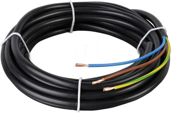 کابل انعطاف پذیر 3 هسته ای SHPELEC با روکش PVC مشکی، مناسب برای روشنایی LED، 1.5 میلی متر، تایید شده توسط BASEC، در طول های 5، 10، 20، 25 و 50 متری (10 متری)