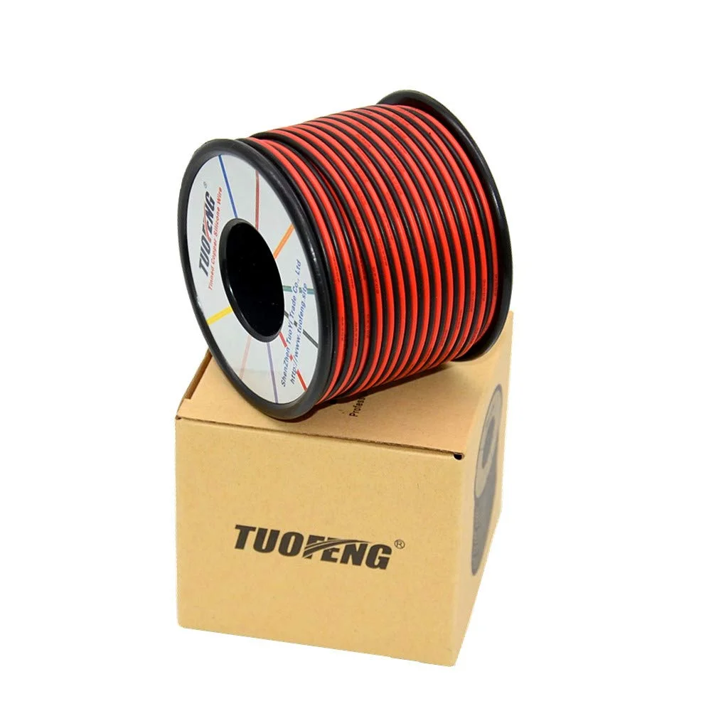سیم برق سیلیکونی TUOFENG (20awg-2pin-30m قرقره) - 60 متر [30 متر مشکی 30 متر قرمز] سیم موازی 2 رشته سیم مسی قلع اندود شده انعطاف پذیر گیج 20