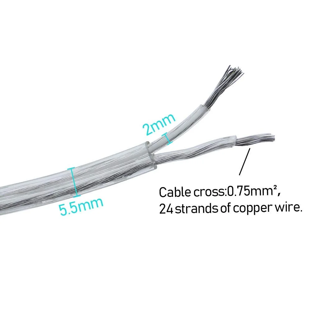 سیم برق شفاف 2 هسته ای 0.75 میلی متر مربعی کابل برق PVC دوقلو کابل مسی انعطاف پذیر برای سیم برق افزایشی سیم کشی برق کوچک خانگی 16 متری
