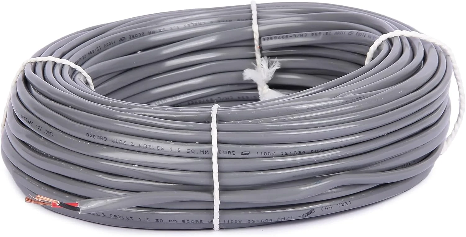 سیم و کابل مسی دو رشته تخت آکسکورد 1.5 میلی متر 27 متر برای اتصالات الکتریکی خانگی و صنعتی، اتصالات الکتریکی تک فاز تا 1100 ولت